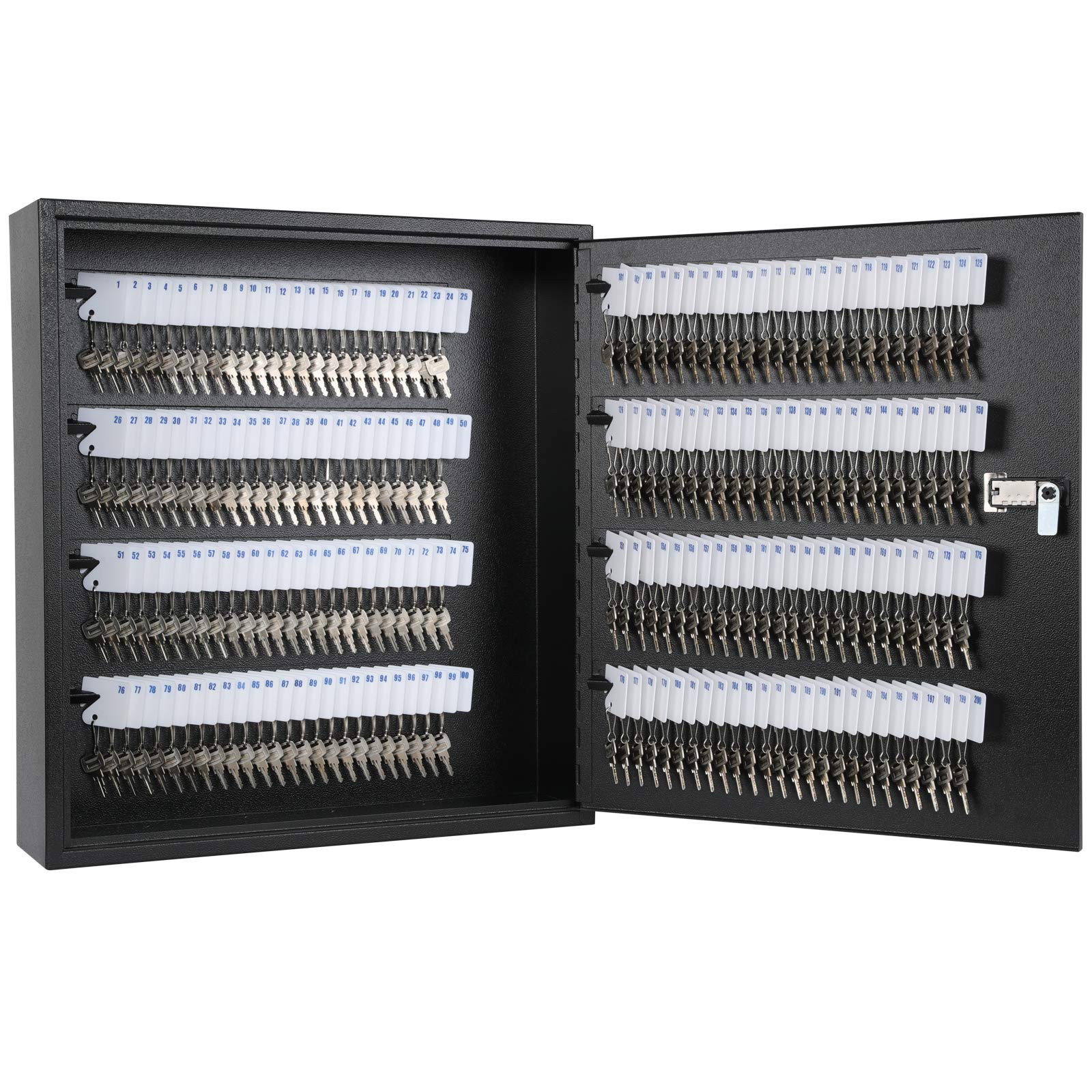 KYODOLED Key Cabinet Lock Box with Combination Code - Wall Mount Key Storage Safe with Hooks & Labels (Black, Holds 200 Keys) - Perfect for Home, Office, Airbnb & Property Management Security