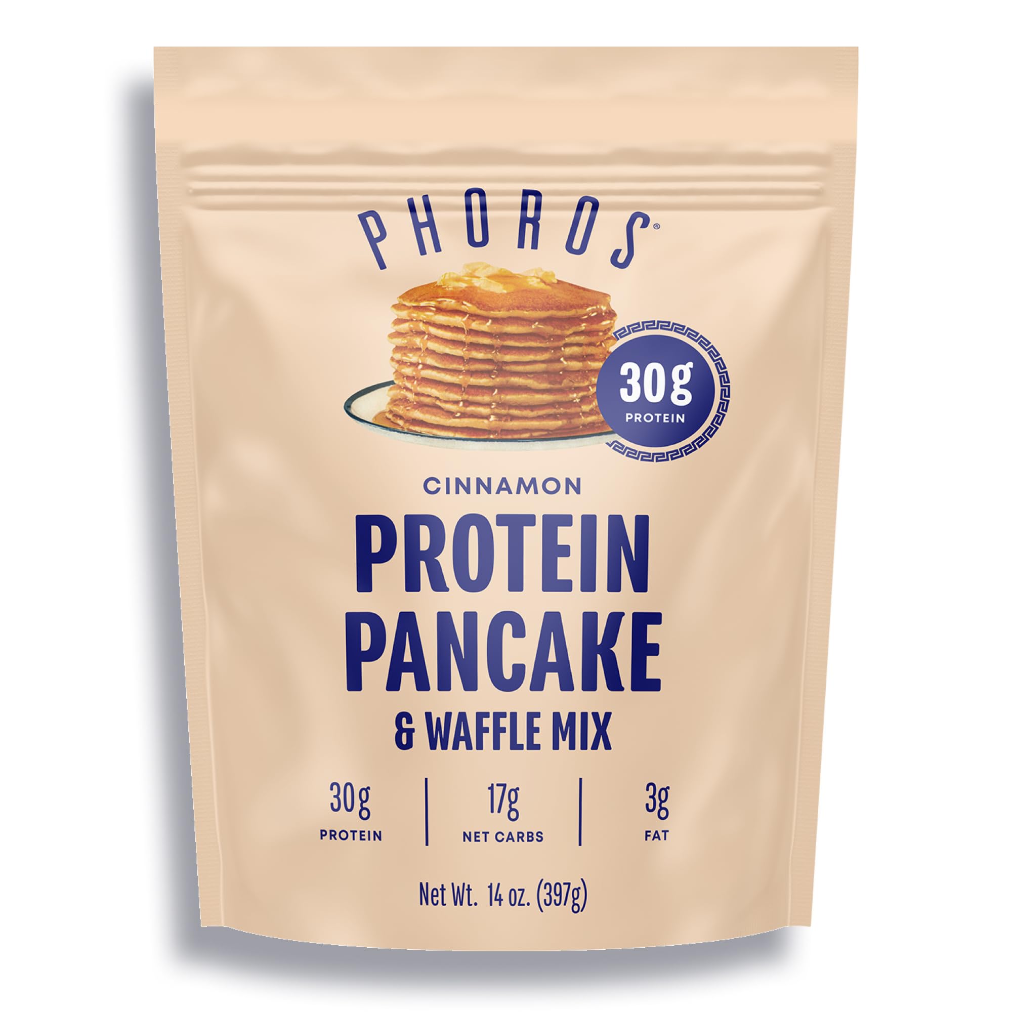 Phoros Nutrition Protein Pancake & Waffle Mix - 30g High Protein, Low Carb, Keto-Friendly with Whey Protein & Whole Grain Oats - Just Add Water (Cinnamon Flavor) - Perfect for Breakfast, Post-Workout & Ketogenic Diet