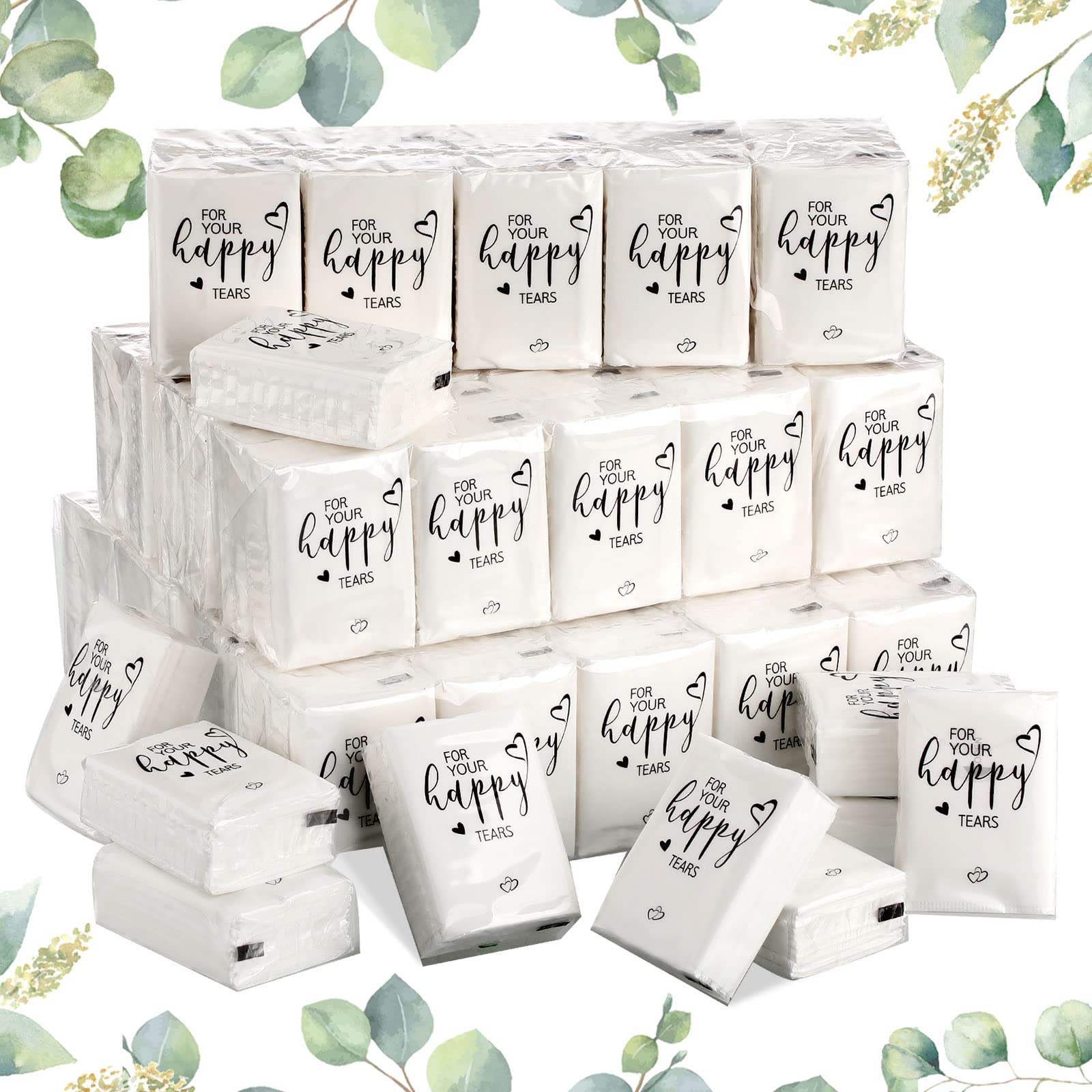 100 Pack Happy Tears Tissues - 3 Ply Mini Travel Size Facial Tissues for Wedding, Party Favors, Graduation Ceremonies | Bulk Guest Welcome Bags & Pocket Paper | Perfect for Emotional Moments, Travel Essentials & Special Occasions