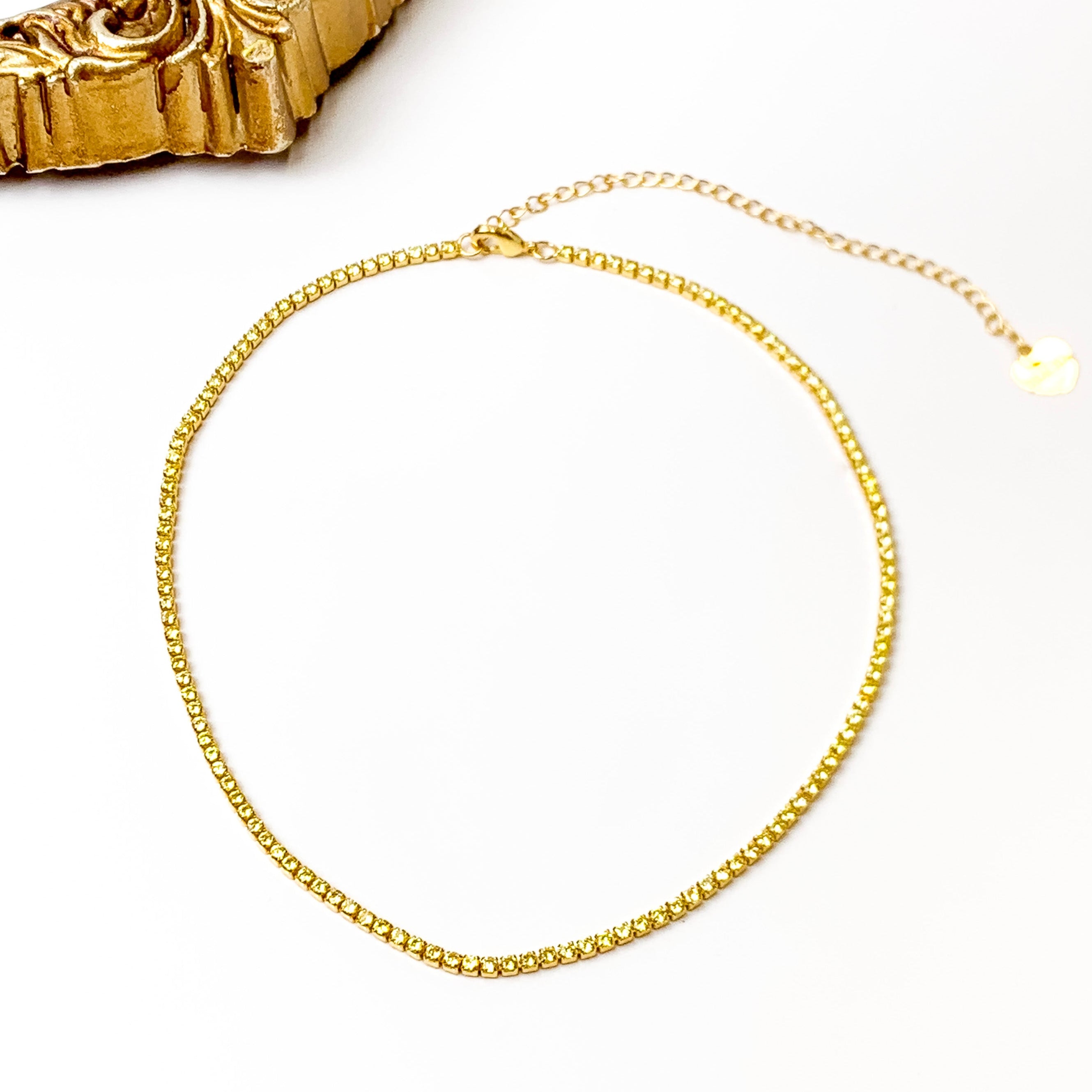 Bracha Sienna Gold Tone Tennis Necklace with Yellow Crystals - Elegant Jewelry for Women, Perfect for Weddings, Parties & Special Occasions