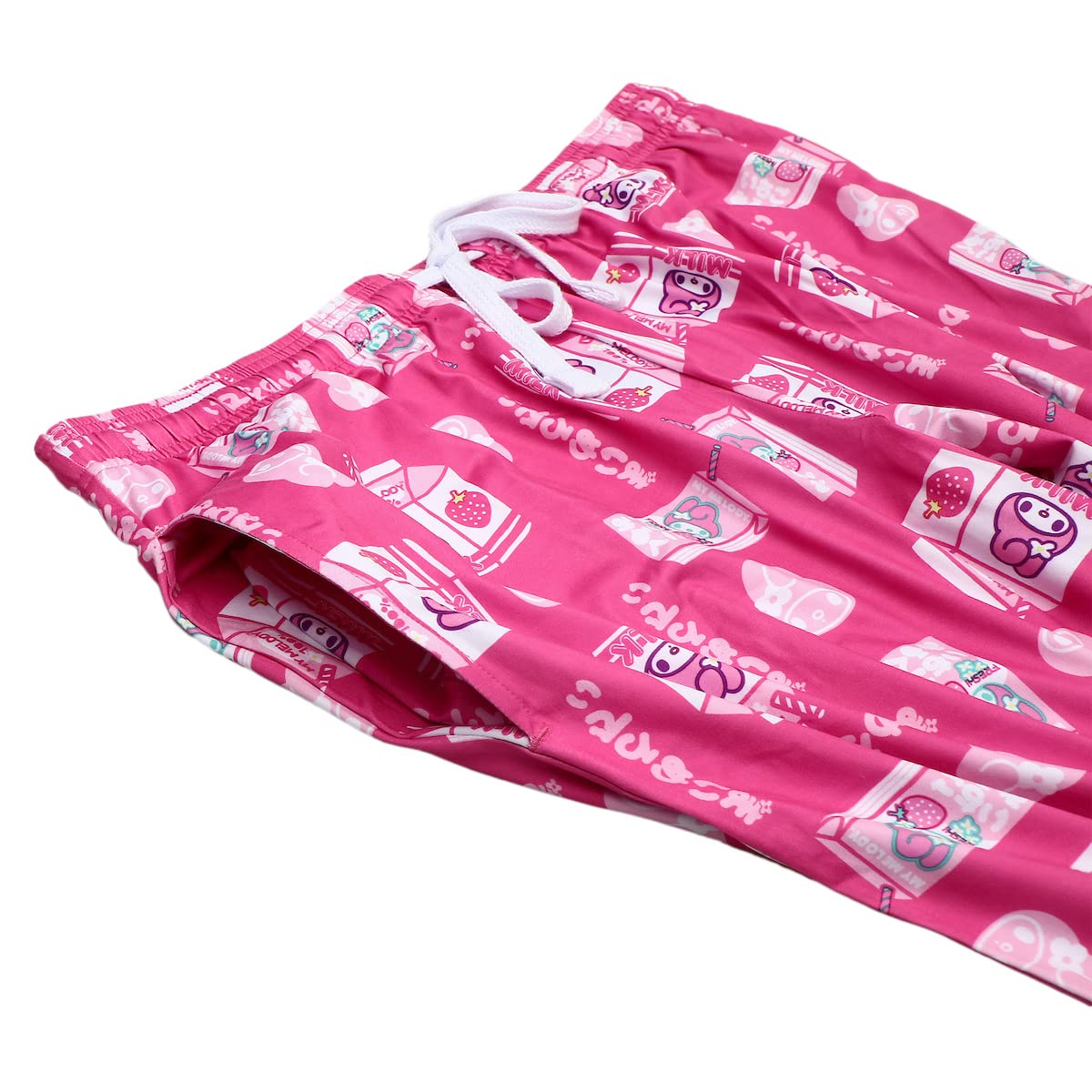 Bioworld My Melody Strawberry Milk Carton Print Women's Sleep Pajama Pants - Cute Anime Lounge Pants for Home, Sleepovers & Kawaii Fashion