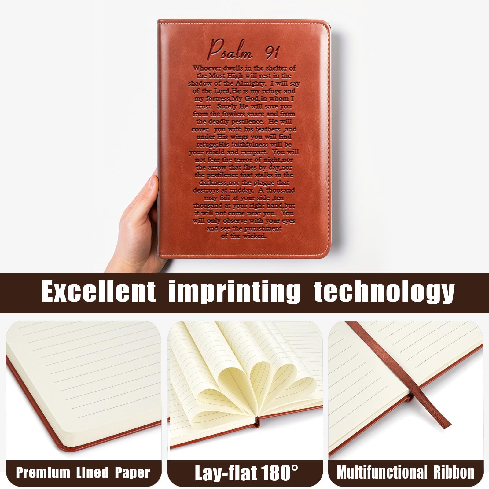Premium Leather Christian Journal with Psalm 91 Bible Verse - Inspirational Religious Gift for Women & Men - Baptism, Confirmation, Sacrament Gifts - Perfect for Prayer, Bible Study & Spiritual Reflection