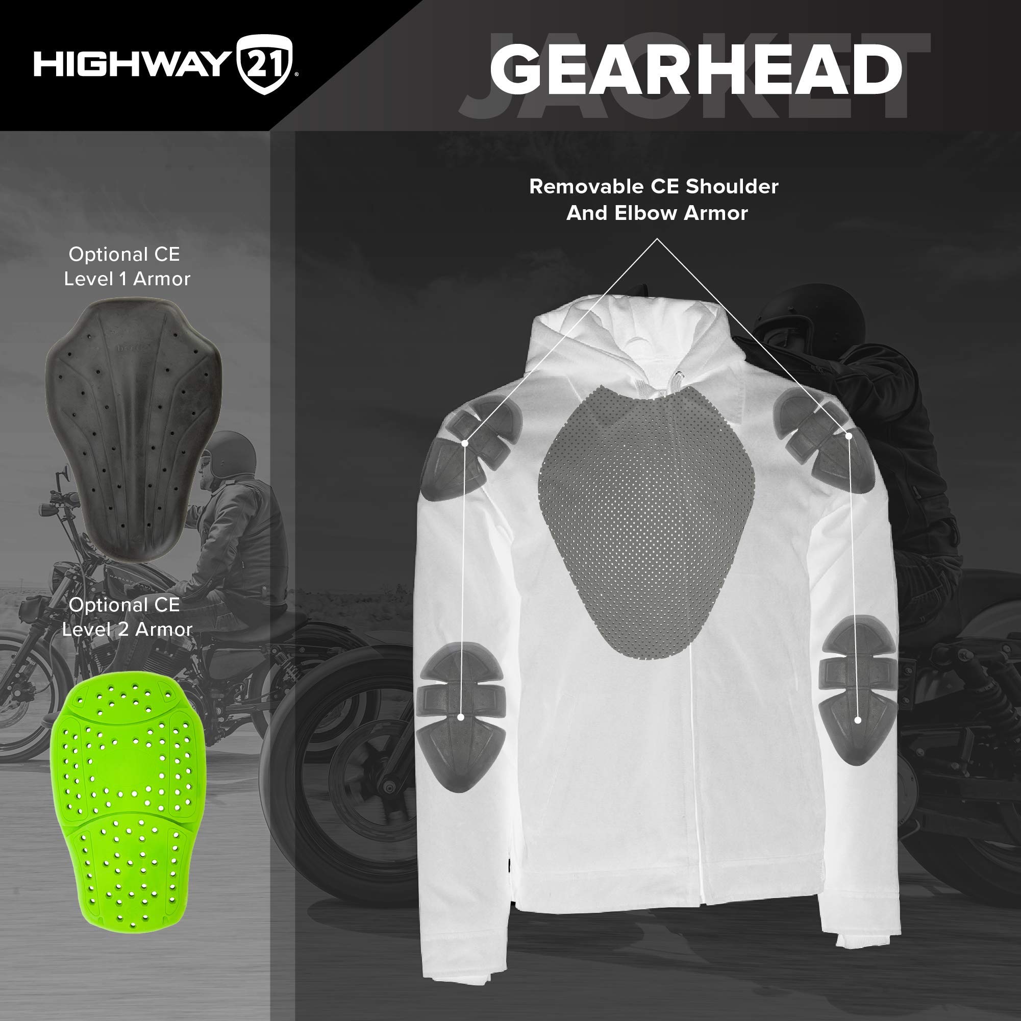 Highway 21 Gearhead 2-in-1 Motorcycle Jacket with Removable Hoodie - Men's & Women's Protective Riding Gear for Street Bikes & Cruisers
