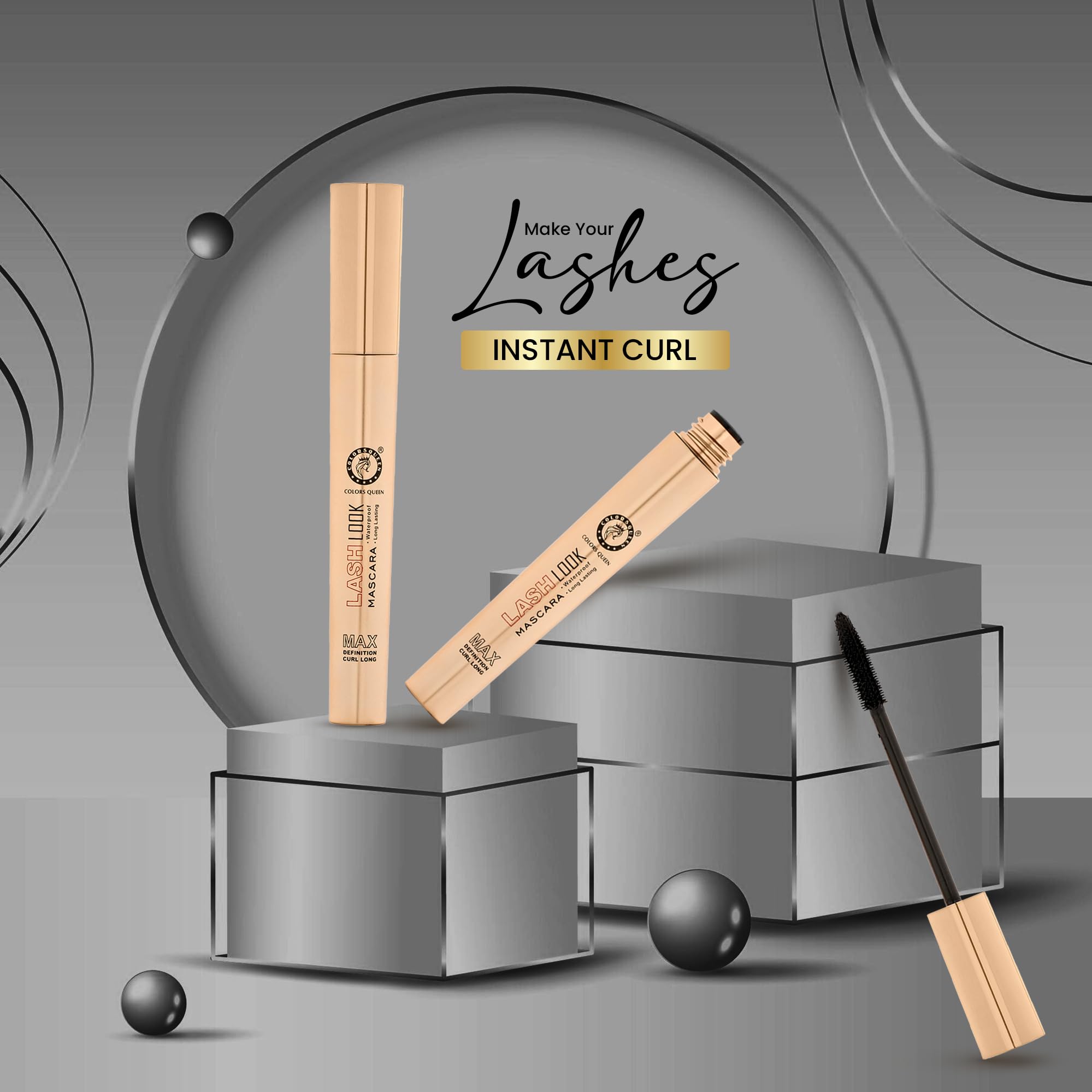 Colors Queen Lash Look Long Lasting Lengthening Mascara – 9ml – Black | Volumizing & Curling Mascara for Defined Lashes | Smudge Proof, Waterproof & Flake Free | Perfect for Daytime Wear, Night Out & Special Occasions