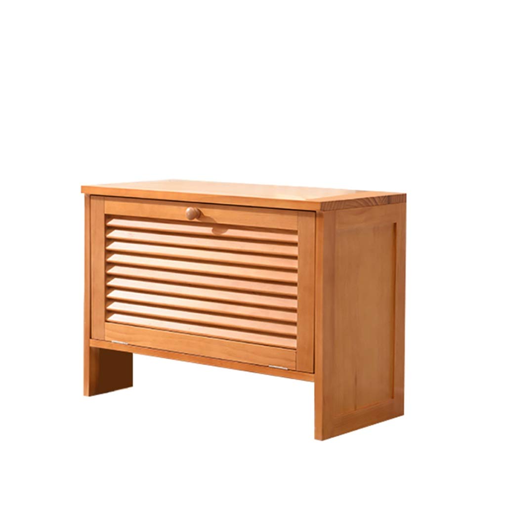 Solid Wood Shoe Bench with Door - Double Layer Adjustable Shoe Cabinet & Shelf Organizer for Entryway, Living Room, Bedroom (Wood Color) - Durable & Stylish Storage Solution