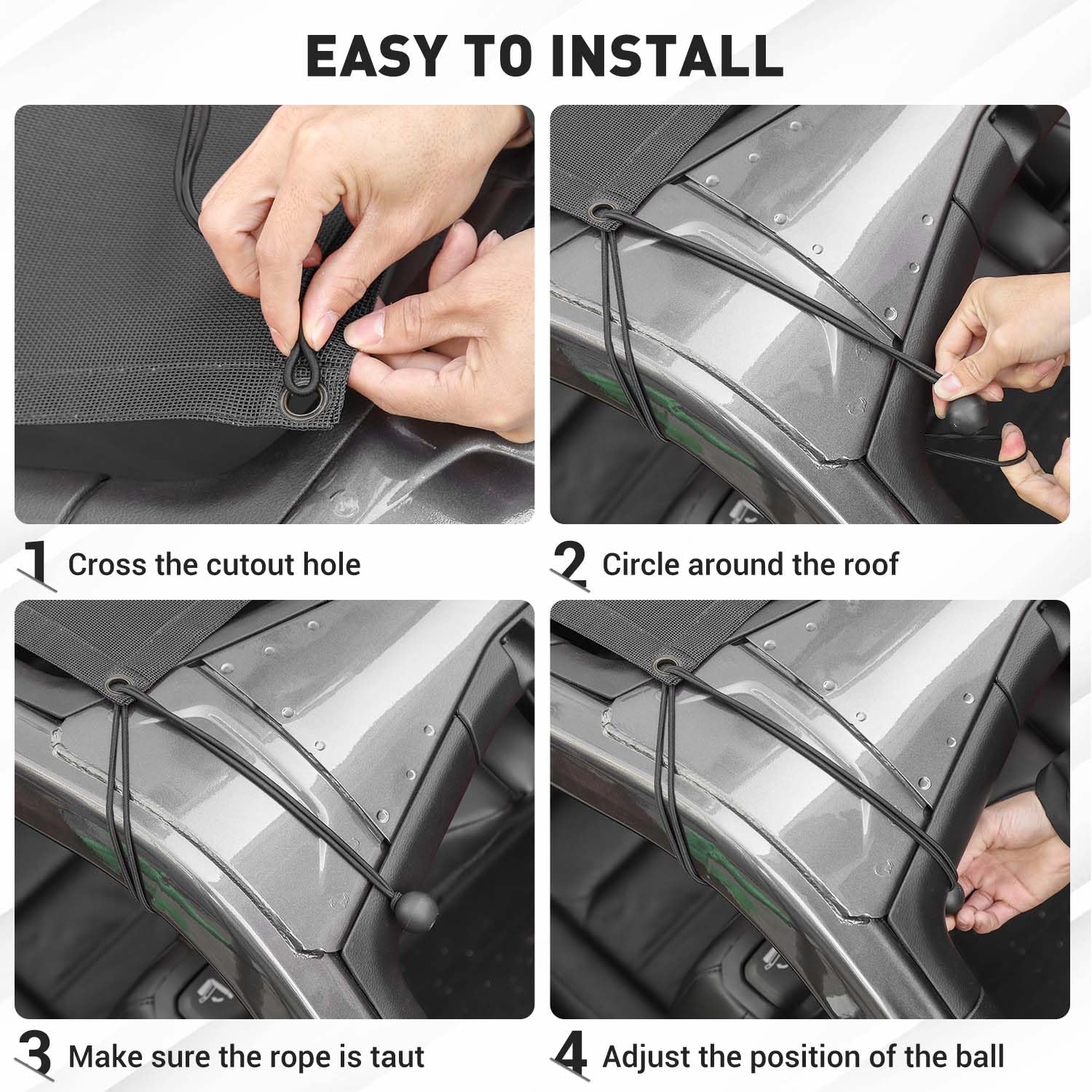 Jeep Wrangler JL JLU & Gladiator JT Sunshade Mesh Top Cover (2018-Up) - Black RT-TCZ Sunroof Shade for 4-Door Models | UV Protection & Heat Reduction for Off-Roading & Summer Driving