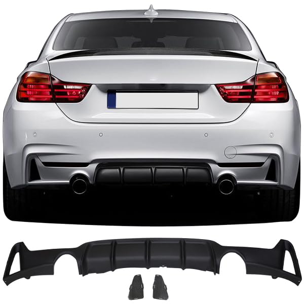 IKON MOTORSPORTS Rear Diffuser for 2014-2020 BMW 440i & 440i xDrive M Performance - Carbon Fiber Rear Bumper Lip Spoiler with Dual/Single Exhaust Options - Perfect for Car Upgrades & Street Racing