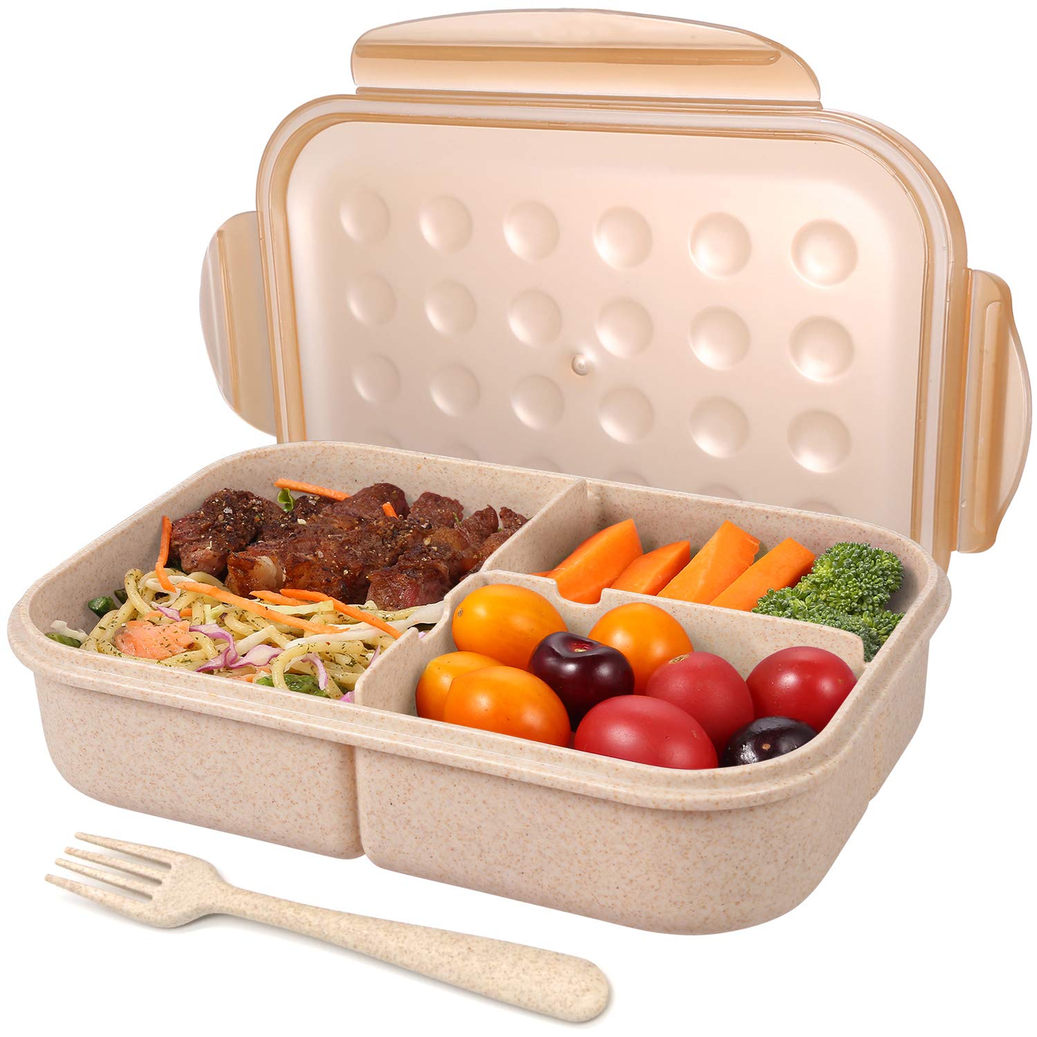 Leak Proof 3 Compartment Bento Box for Adults & Kids - Includes Flatware (Gold) | Perfect for School Lunches, Office Meals & Picnics