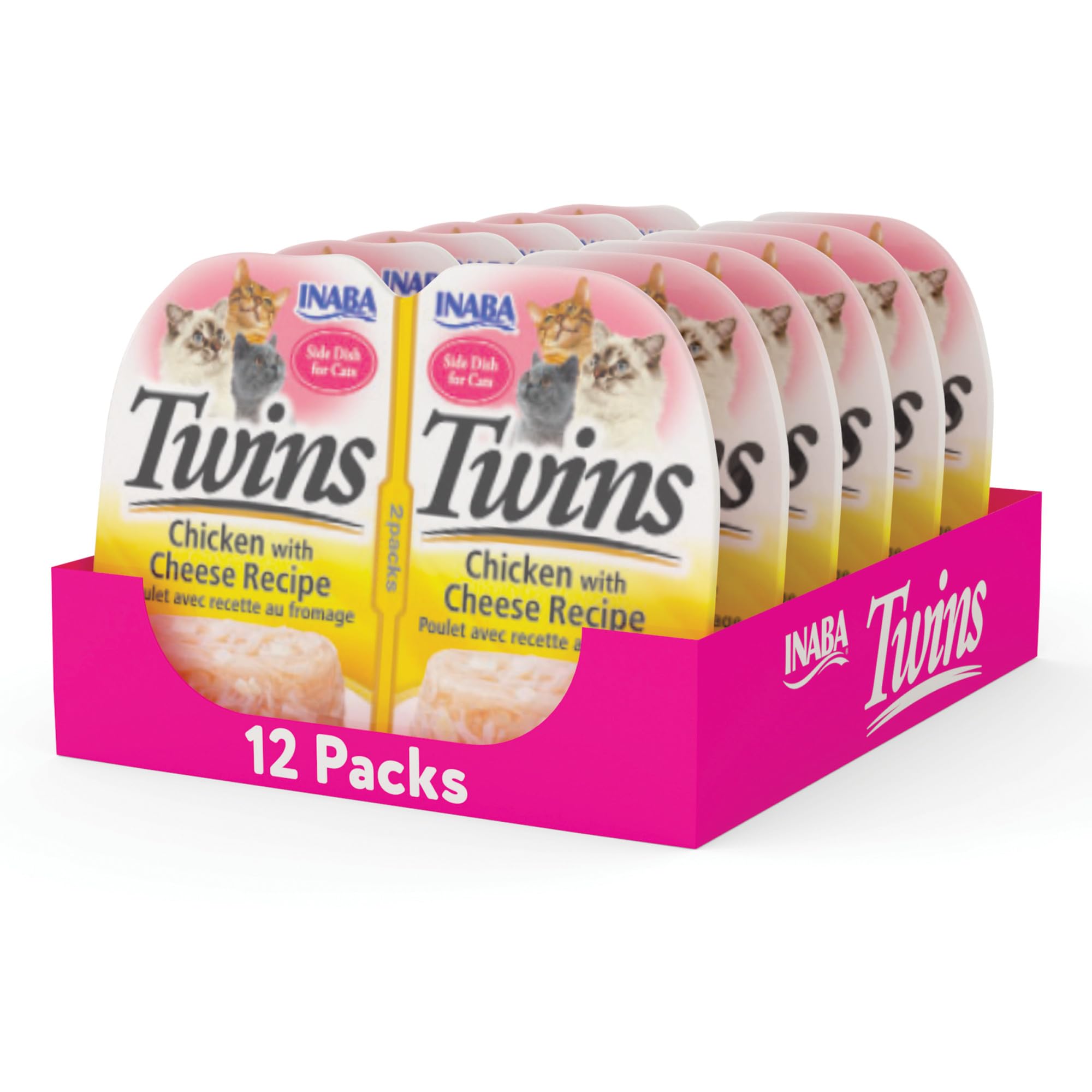 INABA Twins for Cats - Shredded Chicken & Broth Gelée with Green Tea Extract | 1.23oz per Serving (12 Servings) | Chicken & Cheese Recipe | Perfect Cat Food Topper for Picky Eaters & Senior Cats