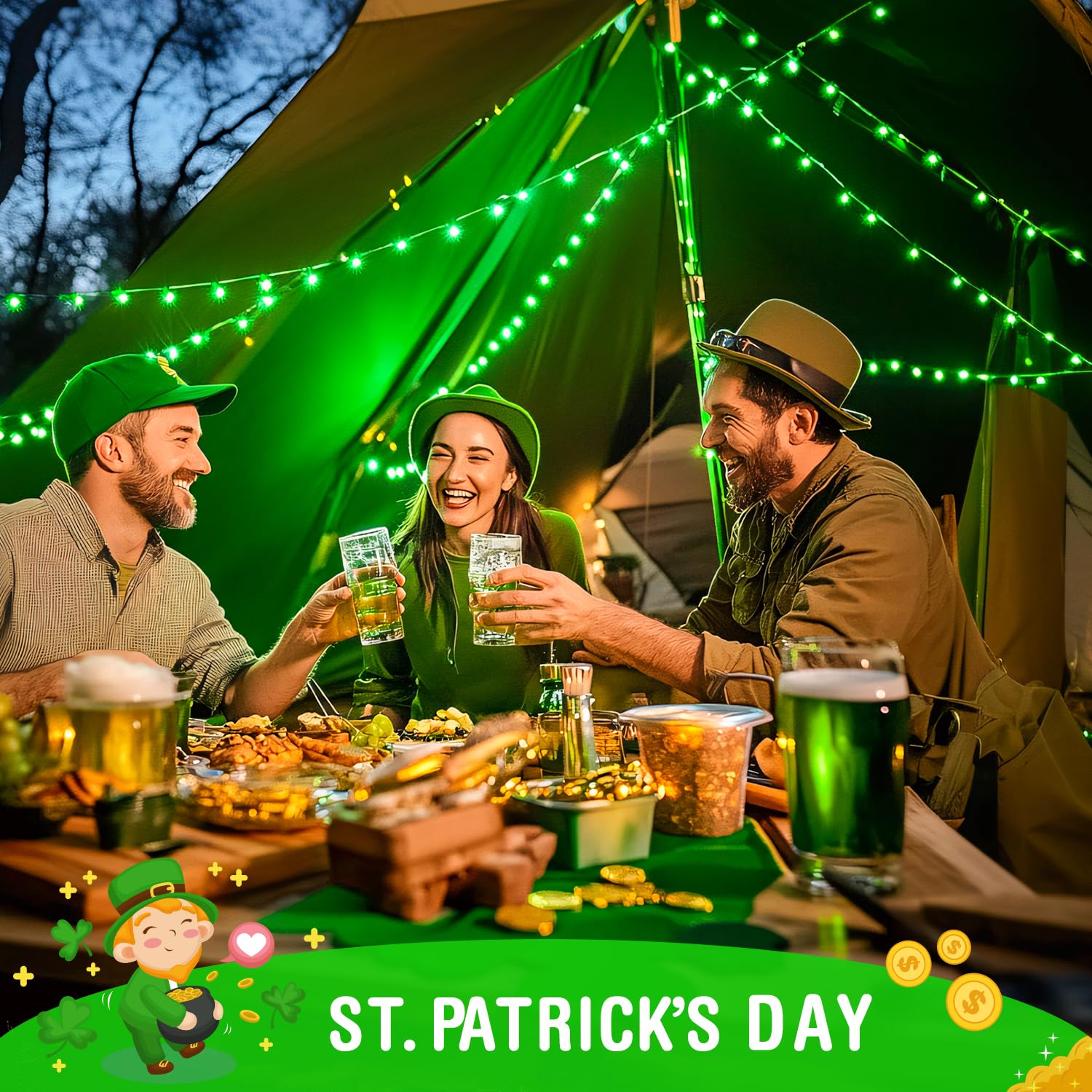 JMEXSUSS 100 LED Green Solar Lights for St. Patrick's Day Decorations - 2 Pack Waterproof Outdoor Garden Lights for Trees, Patio, Yard - Perfect for Holiday Parties, Irish-Themed Events & Nighttime Ambiance
