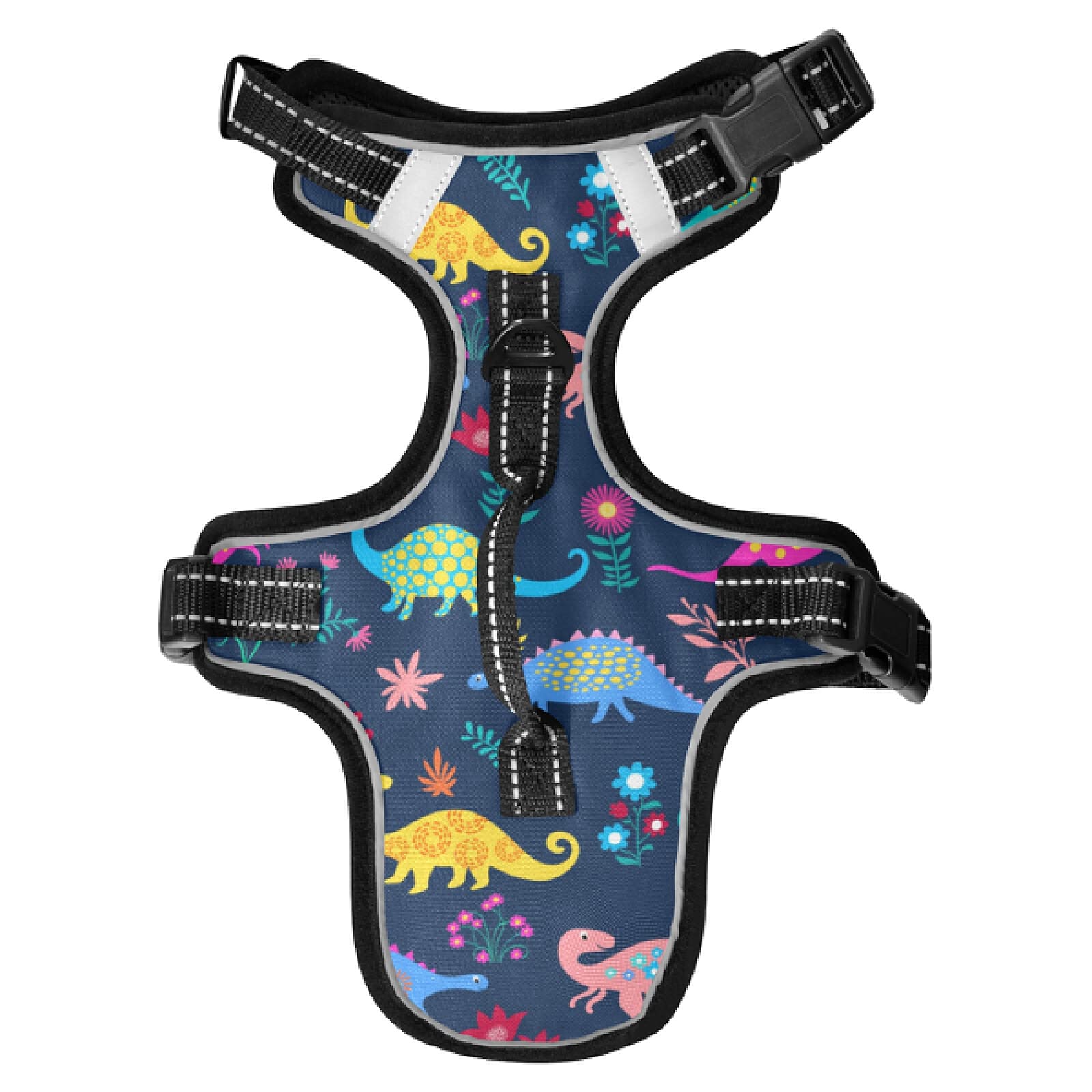Dinosaur Dog Harness No Pull Reflective Vest - Breathable Pet Harness with Nylon Handle for Small & Medium Dogs - Perfect for Walking, Hiking & Nighttime Safety