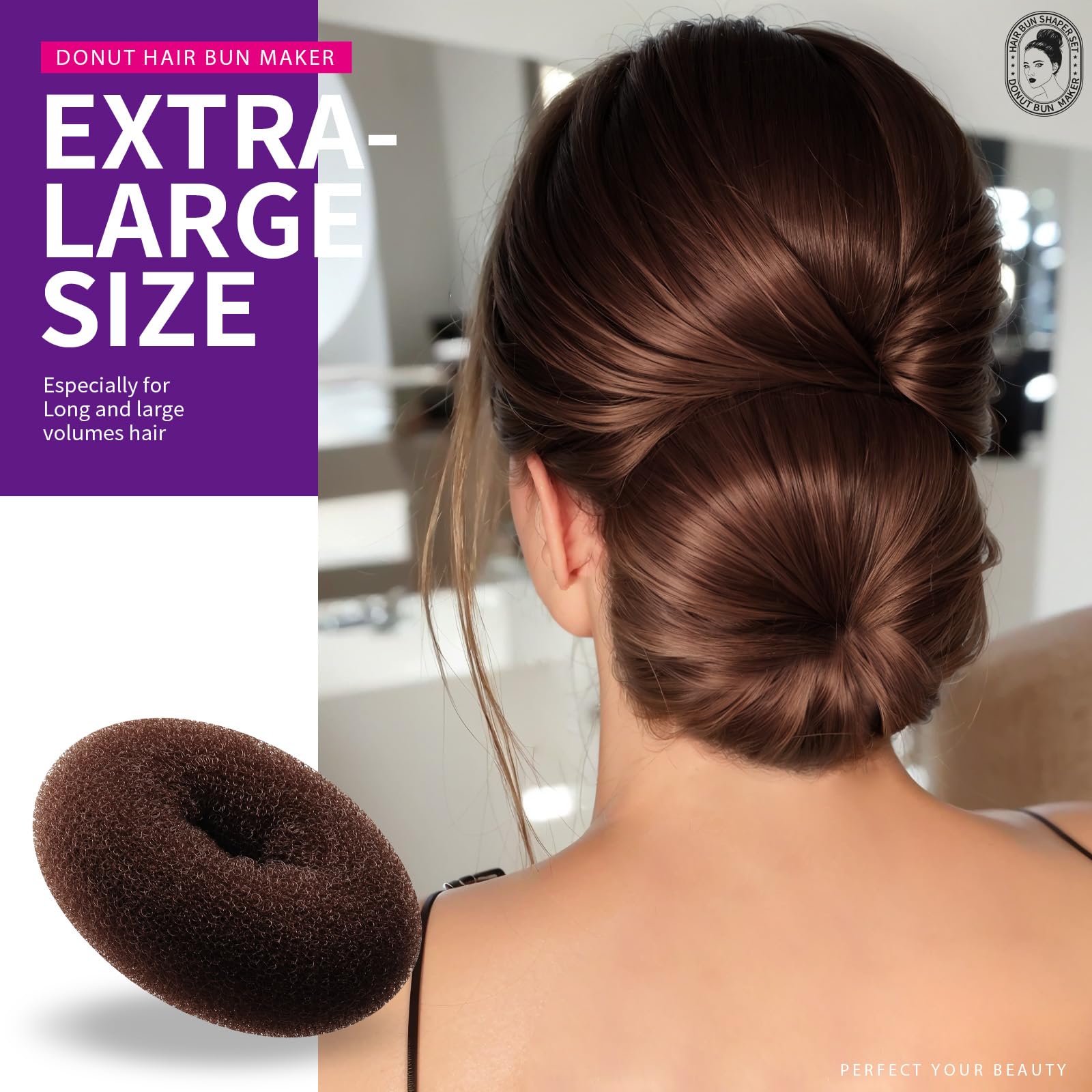 Teenitor Donut Hair Bun Maker Set - 7 Sizes (XL, Large, Medium, Small) with 5 Elastic Bands & 20 Hair Pins - Dark Brown | Perfect for Updos, Ponytails & Wedding Hairstyles