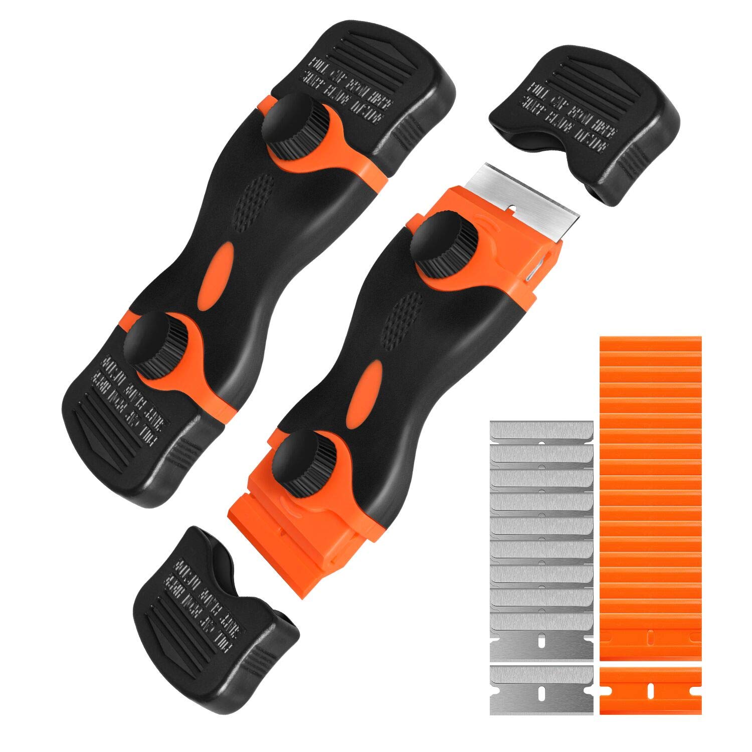 Double Edge Razor Scraper Tool with 30 Blades - Professional Label, Sticker & Decal Remover for Auto Window Tint, Vinyl Application - Perfect for Car Detailing, Home Improvement & Craft Projects (2 Pack)