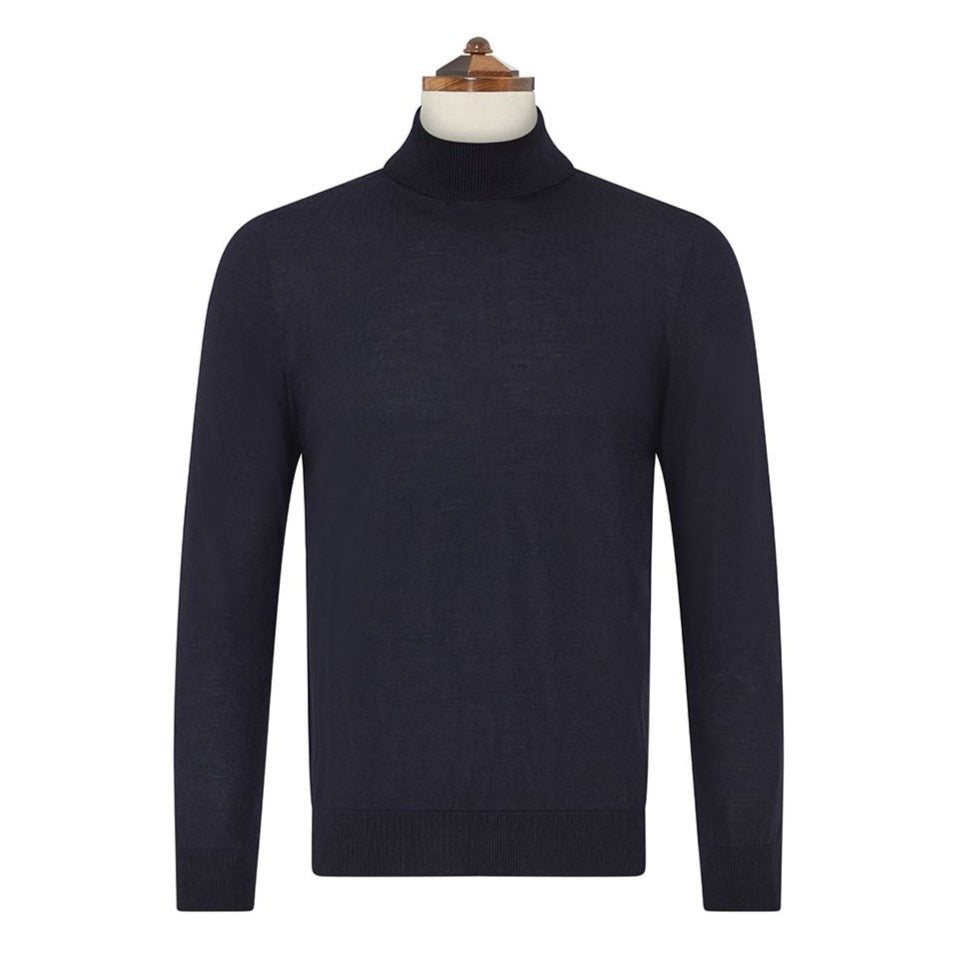 Keiran Navy Roll Neck Jumper for Men - Soft Wool Blend Sweater - Winter Warm Pullover - Perfect for Casual Outfits & Office Wear