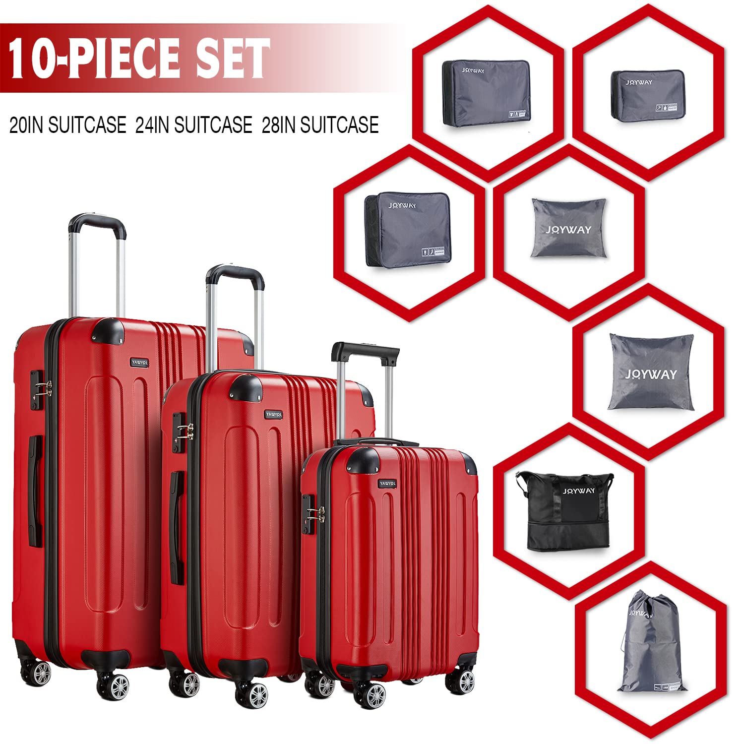 Joyway 3 Piece Hardside Luggage Set with Spinner Wheels & TSA Lock - 20