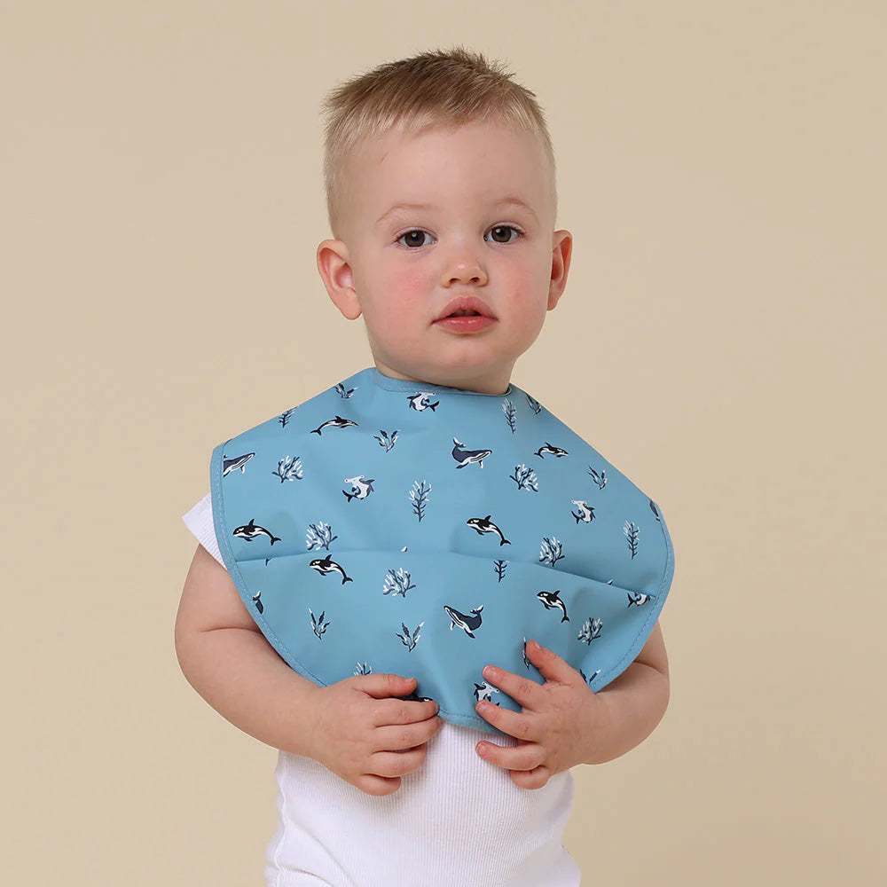 Waterproof Baby Bib - Snuggle Hunny Soft & Absorbent Feeding Bib for Infants & Toddlers, Blue Ocean Design - Perfect for Mealtime, Travel & Messy Play