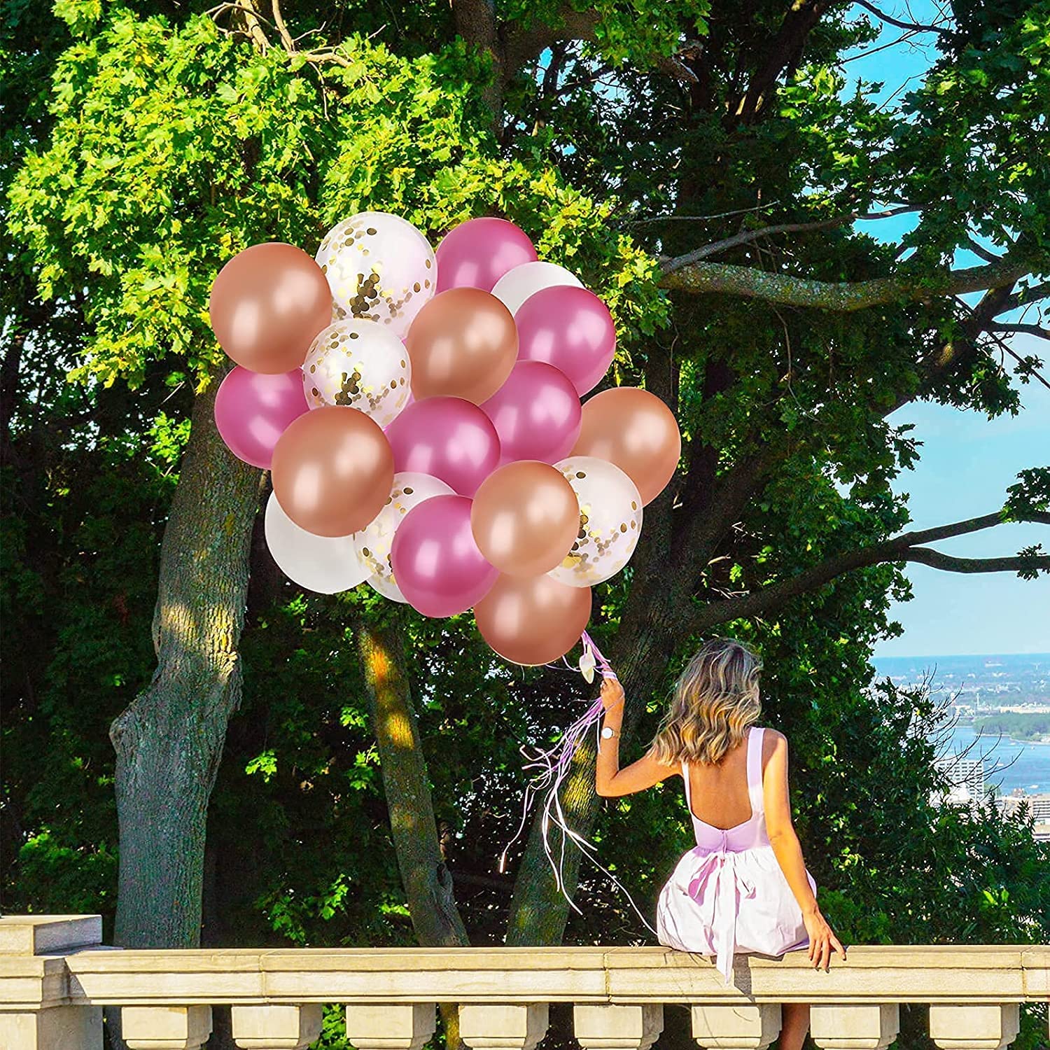 Rose Red Balloons Garland Arch Kit - Rose Gold & White Helium Balloons with Gold Confetti for Wedding, Birthday, Baby Shower, Anniversary & Graduation Party Decorations - Perfect for Indoor/Outdoor Celebrations and Photo Backdrops