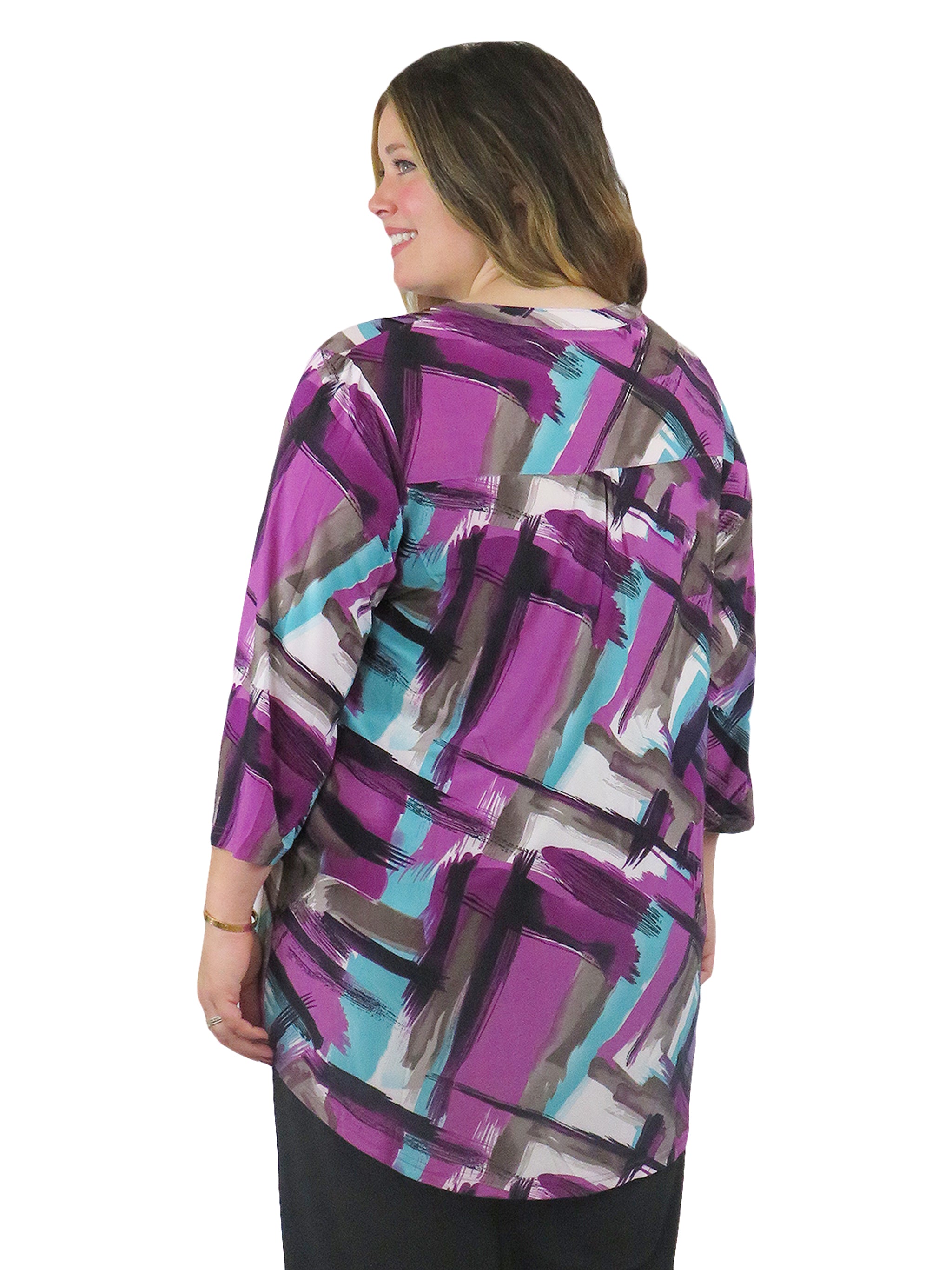 La Cera Pleat Front Geometric Printed Tunic - Plus Size Women's Fashion Top for Work, Casual & Special Occasions