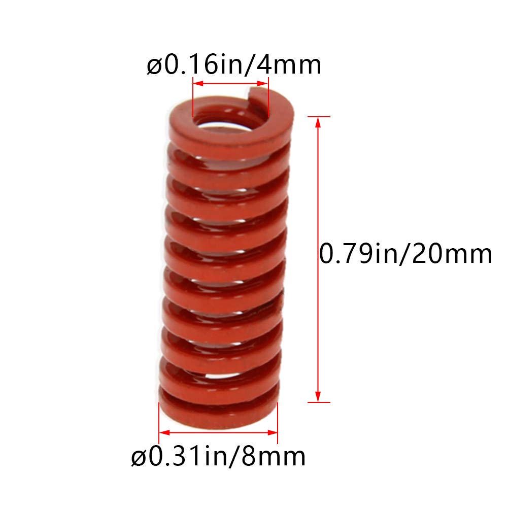 MroMax 3D Printer Die Spring - 8mm OD 20mm Long Medium Load Compression Mold Spring for Creality Ender 3/5, CR-10, Electric Parts - Perfect for 3D Printer Maintenance & Repairs (Red, 1PC)