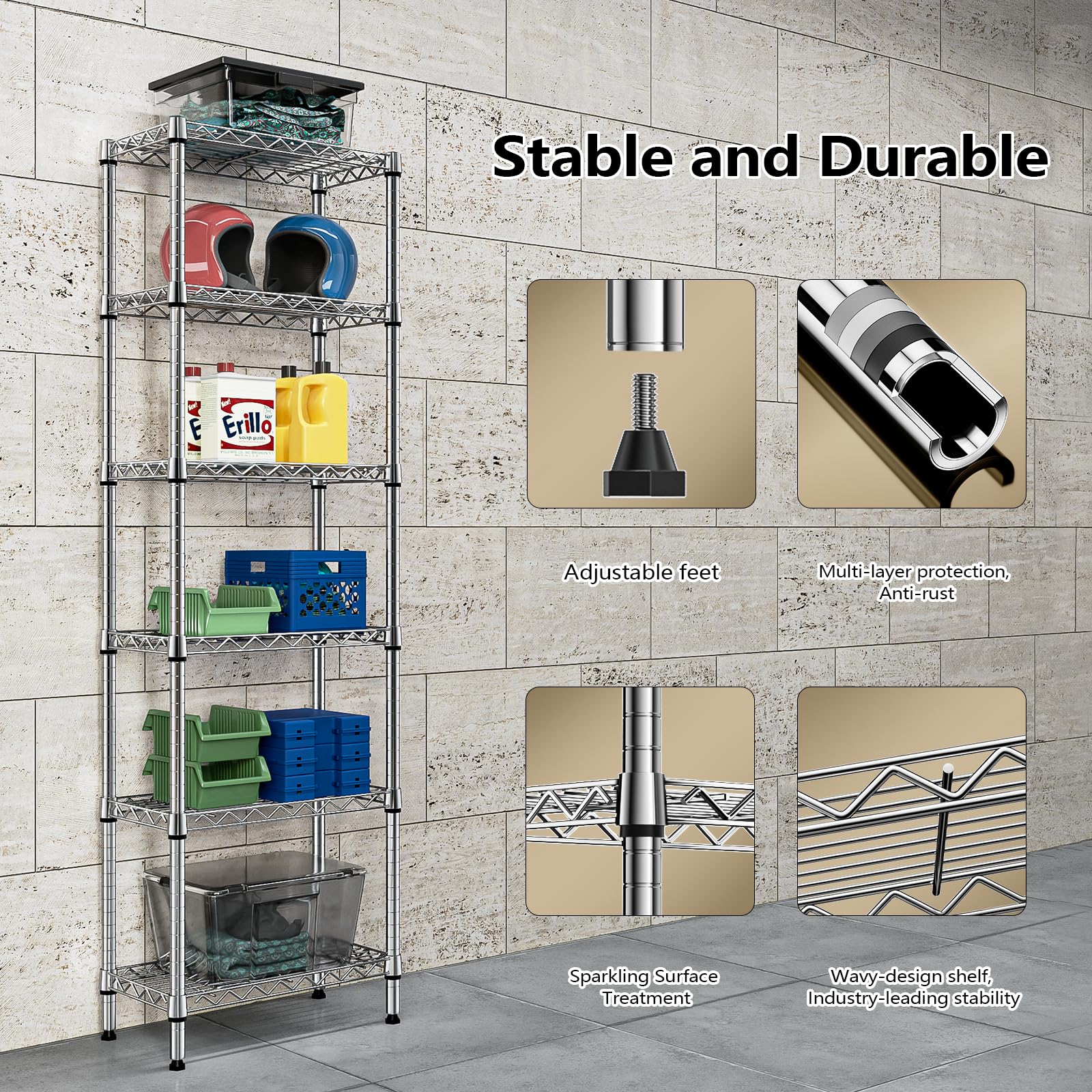 MZG 6-Tier Heavy Duty Metal Wire Shelving Unit - 70.4