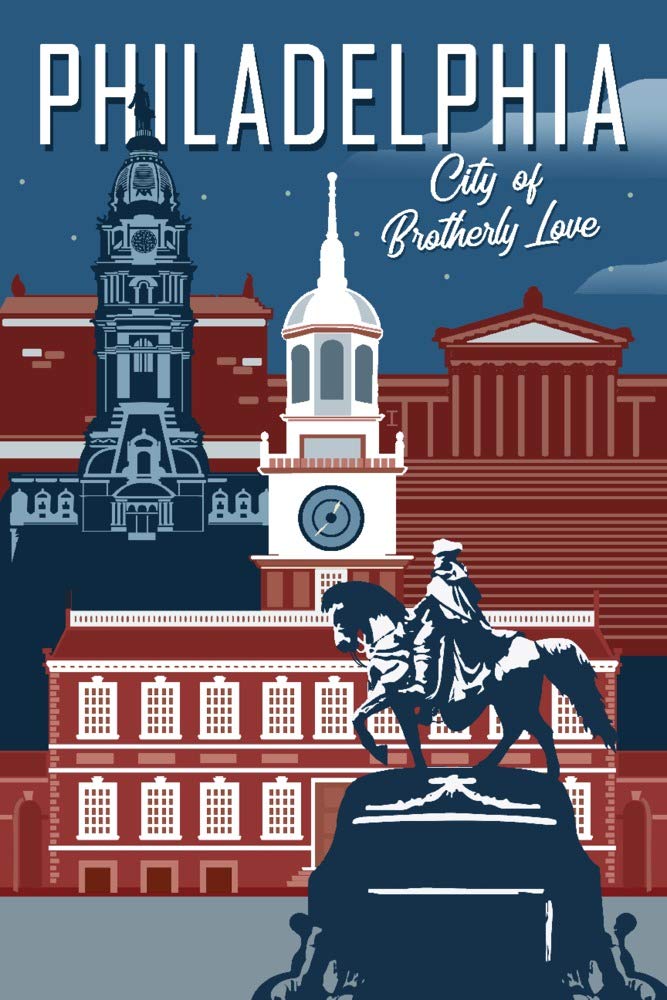 Philadelphia Pennsylvania City of Brotherly Love Vector Art Print - 24x36 Signed Wall Decor Poster for Living Room, Office & Home Decoration