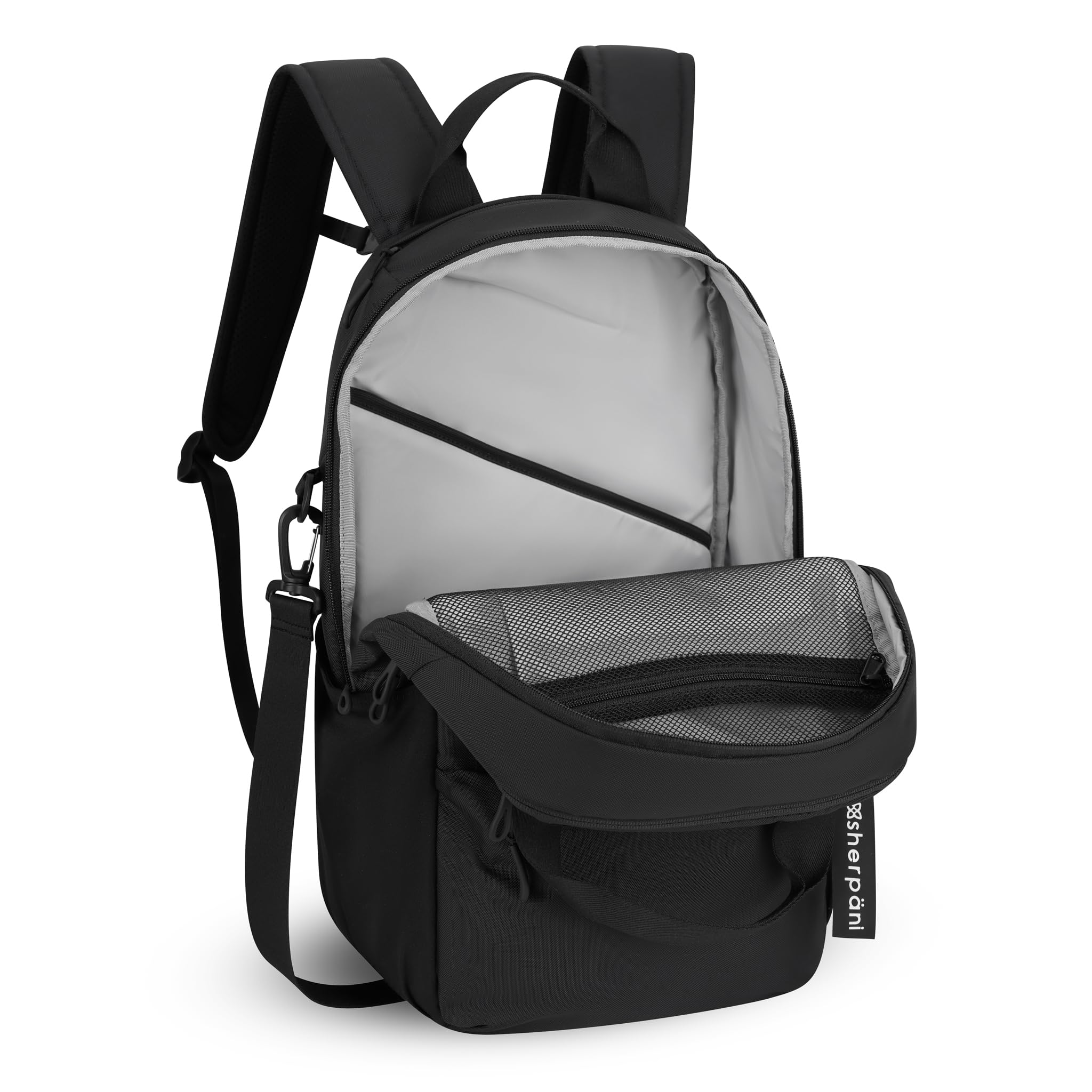 Sherpani Camden Convertible Backpack Tote - Travel Laptop Backpack Purse for Women, Fits 15 Inch MacBook/PC, Water-Resistant & Lightweight (Raven Black) - Perfect for Work Commute, College Campus & Airplane Travel