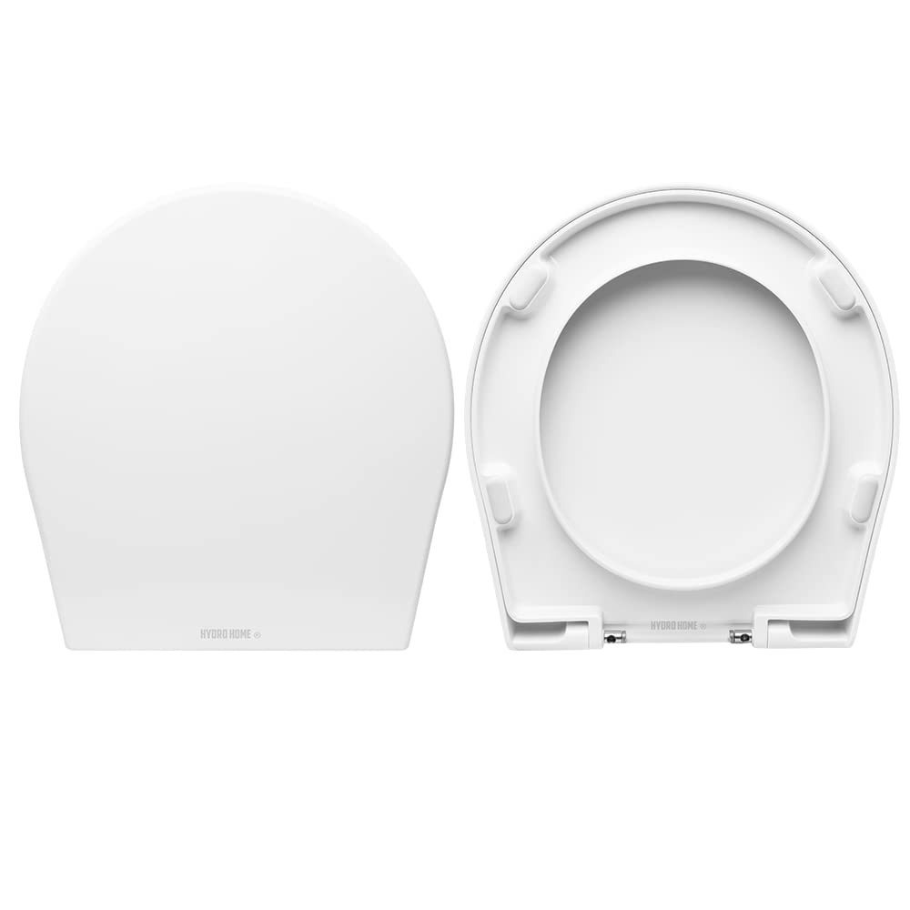 Hydro Home Soft Close White Soho Italian Bath Style Elongated Toilet Seat with Lid - Durable & Comfortable for Modern Bathrooms, Perfect for Home & Hotel Use