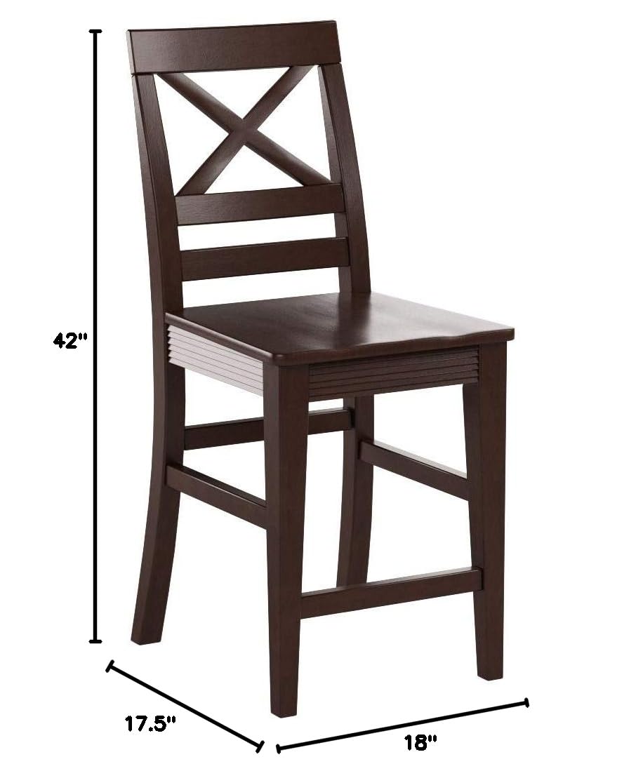 East West Furniture Quincy Counter Barstool - Set of 2 Mahogany Wooden Pub Height Bar Stools for Kitchen Island, Breakfast Nook & Home Bar Decor