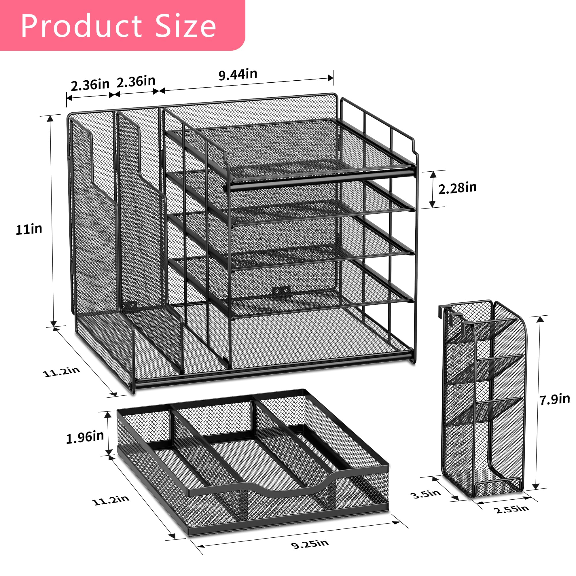 Premium Desk Organizer Set with Large Vertical File Holder, Sliding Drawers & Adjustable Pen Holder - Office Supplies Storage Shelf for Home & Office Workspace (Style A) - Perfect for Organizing Papers, Files, Stationery & Desk Accessories
