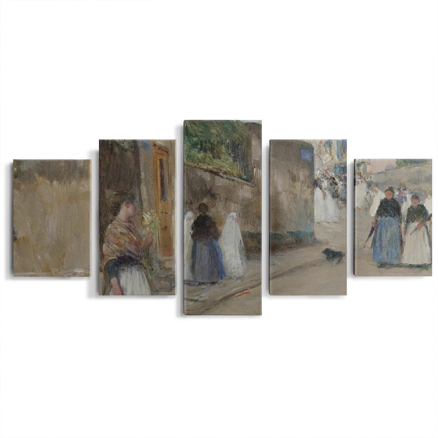 5-Piece Canvas Prints Wall Art - Child Hassam Rue Montmartre Paris Framed Artwork Set for Bedroom, Living Room & Office Decor - Perfect for Home, Apartment & Gift Giving