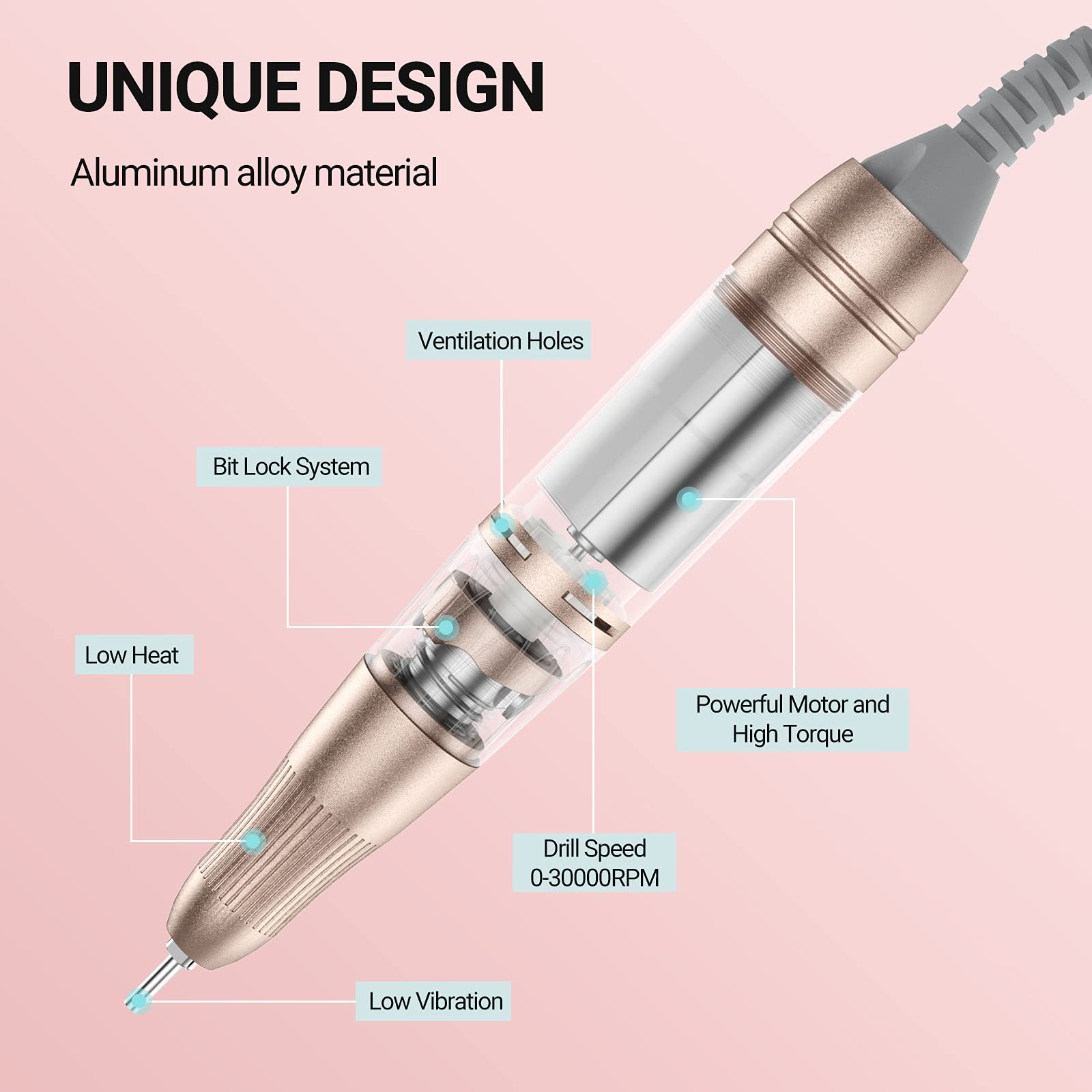 MelodySusie XC320C Professional 2-in-1 Nail Drill & UV Lamp - 30,000 RPM Electric Nail File with 4 Timer Settings for Acrylic, Gel & Poly Nail Removal & Curing - Perfect for Salon & Home Manicure/Pedicure Care