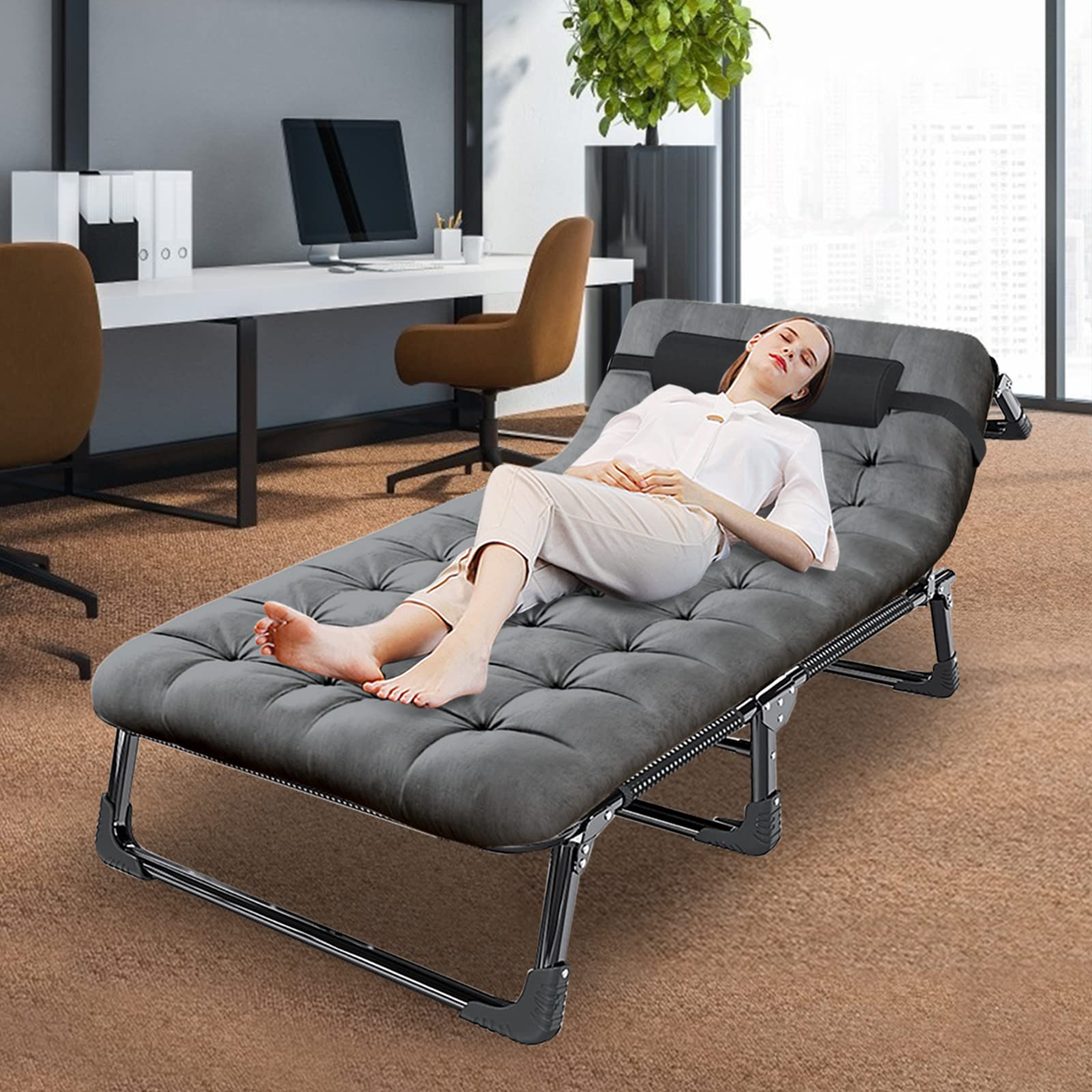 Barbella Folding Lounge Chair - 4-Position Adjustable Reclining Chair with Pillow, Portable Chaise for Adults - Perfect for Camping, Poolside, Beach, Patio & Sun Tanning - Lightweight & Easy to Carry Outdoor Relaxation Chair