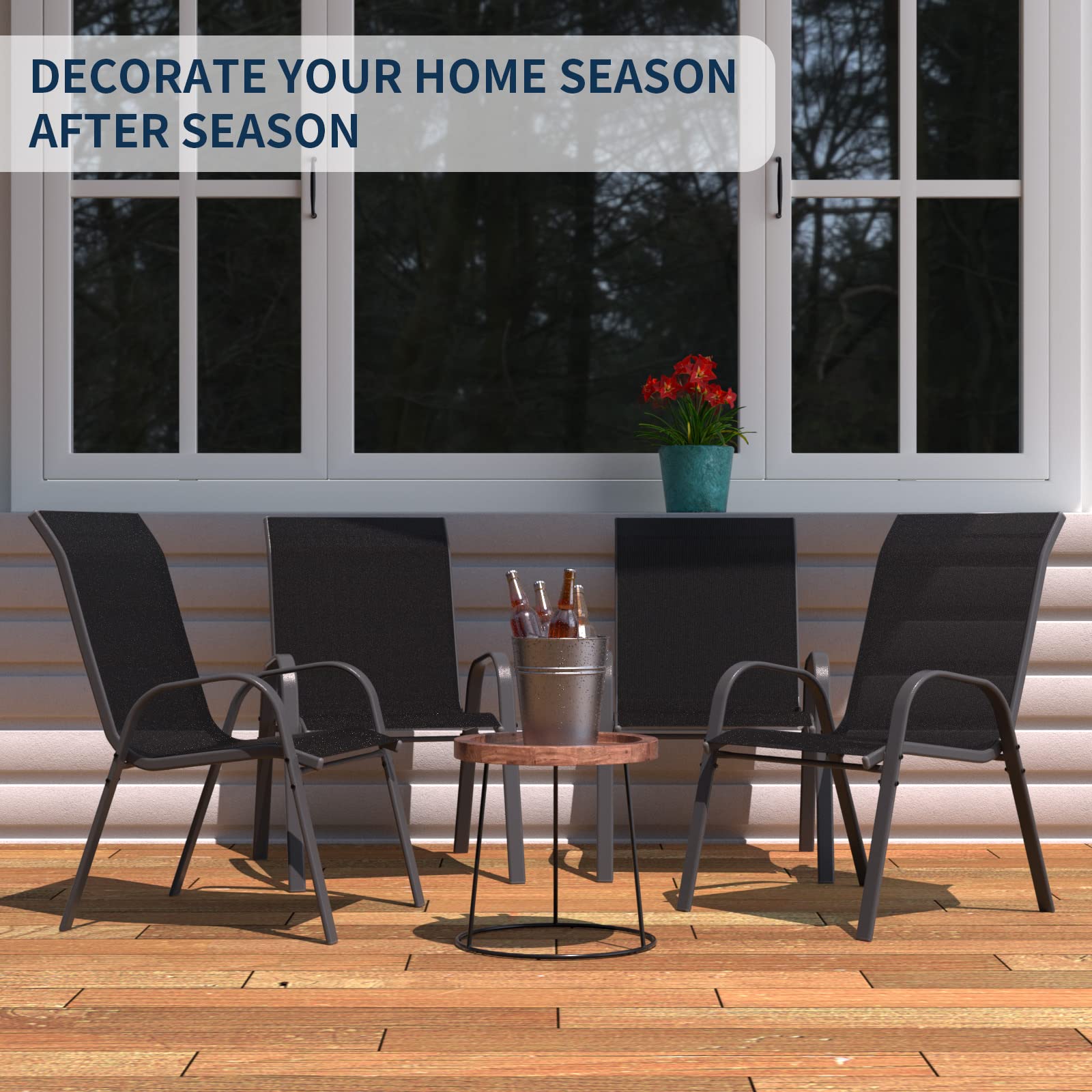 Amopatio 4-Piece Stackable Patio Chair Set - All-Weather Outdoor Dining Chairs, Breathable Garden Furniture for Backyard, Deck, Poolside - Black (Perfect for Outdoor Entertaining & Relaxation)