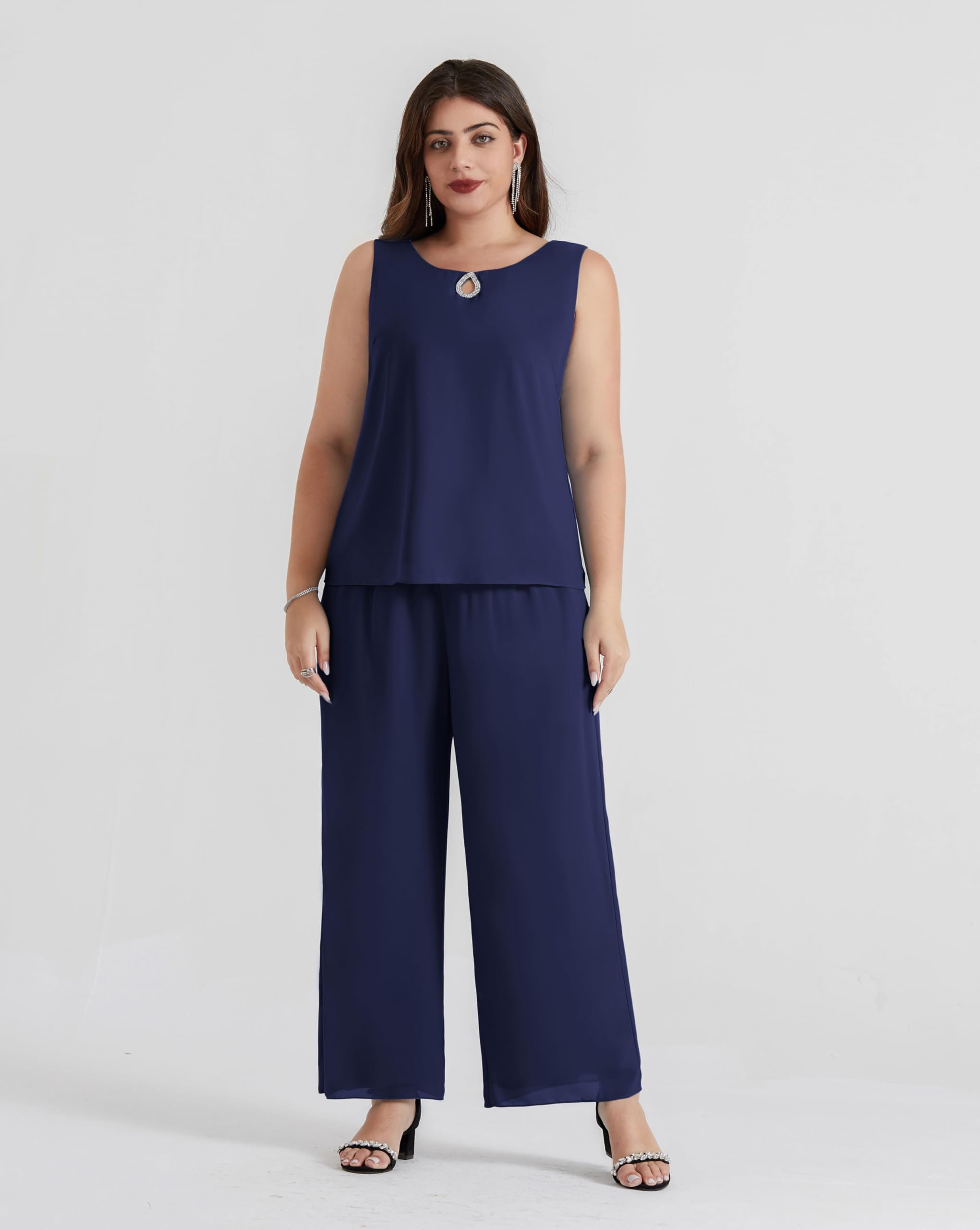 Hanna Nikole Plus Size 3-Piece Pantsuit Set for Women - Elegant Mother of The Bride Outfit & Wedding Guest Attire | Perfect for Formal Events, Evening Parties & Special Occasions
