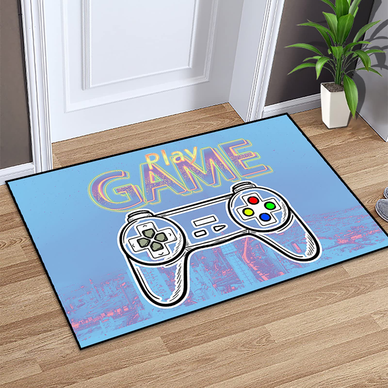 Blue Video Game Themed Area Rug for Gamers - 35x23 Inch Soft Carpet for Bedroom, Living Room & Game Room Decor - Indoor/Outdoor Floor Mat with Crystal Design - Perfect for Teens, Boys & Gaming Enthusiasts