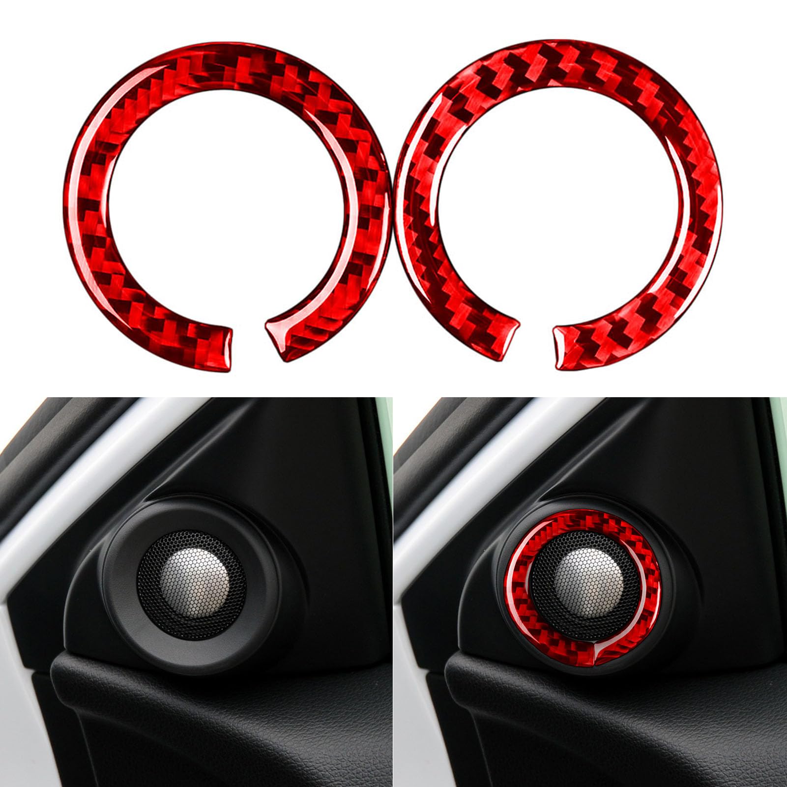 Premium Carbon Fiber Interior Trim Kit for Honda Accord 9th Gen (2013-2017) - A Pillar Speaker Covers & Door Side Panels | SE/LX/Sport/EX/EX-L/Touring/Hybrid Models | Red Accent | Enhances Cabin Style & Protects Interior