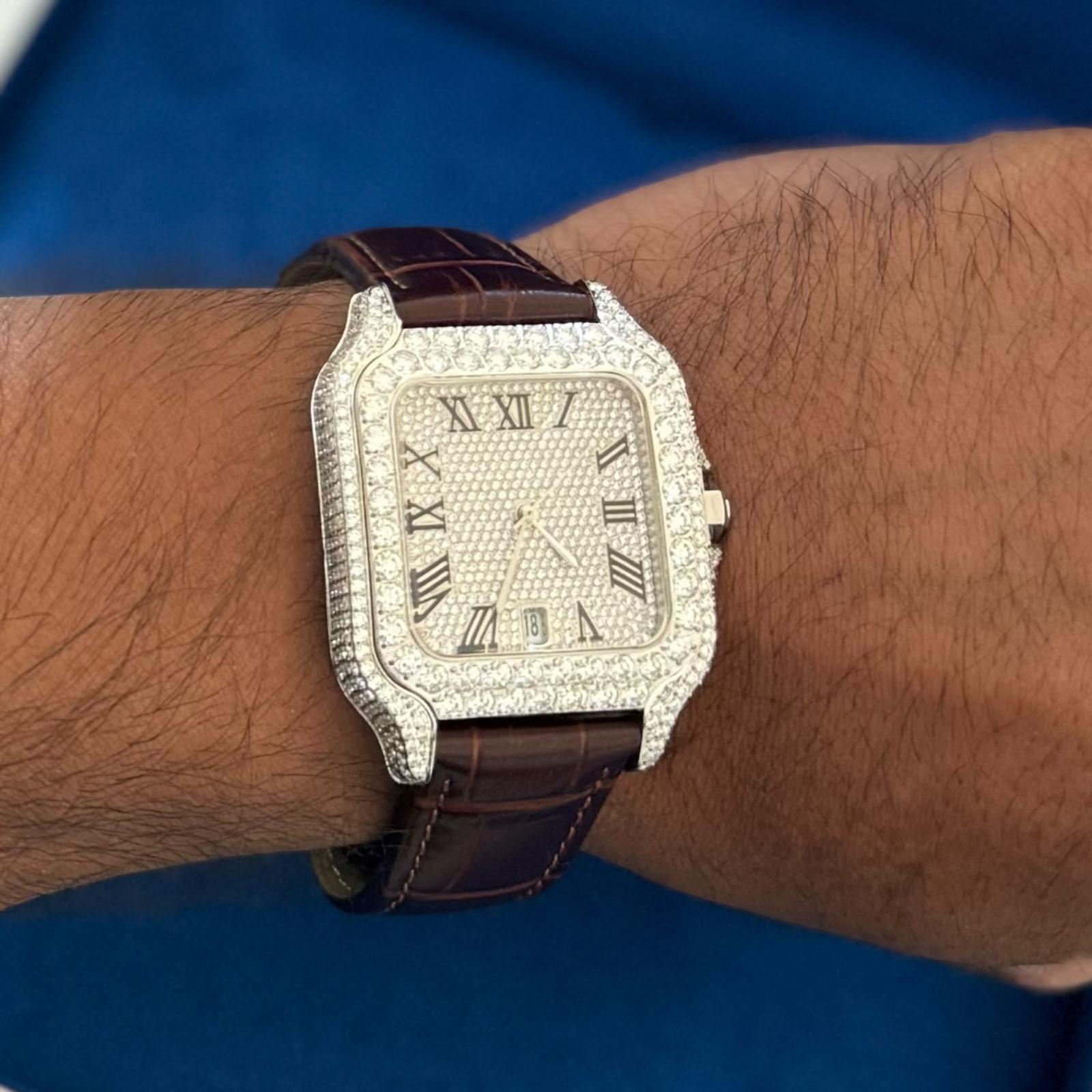 Luxury Moissanite Brown Crocodile Leather Strap Watch for Men - Perfect for Business, Formal Events & Everyday Wear