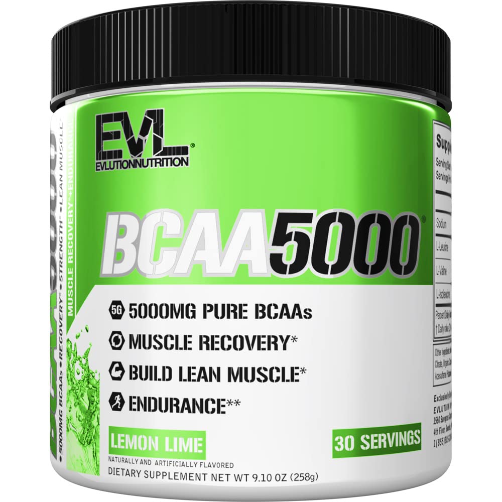 EVL BCAA Amino Acids Powder - Post Workout Recovery & Stimulant-Free Pre Workout Energy Drink with 5g Branched Chain Amino Acids - Lemon Lime Flavor for Men - Ideal for Muscle Recovery & Gym Performance Enhancement