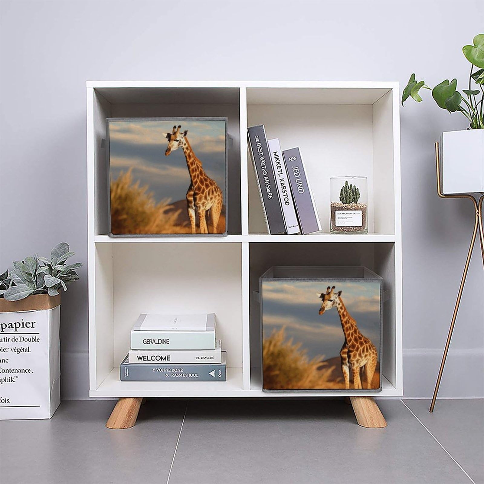 2PCS Foldable Storage Bins with Handles - Large Capacity Giraffe & African Animals Printed Storage Boxes for Playroom, Office, Home Organization | Perfect for Kids' Toys, Books & Clutter Control