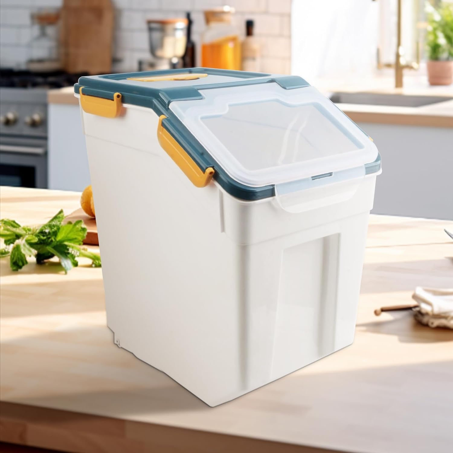 2-Pack Airtight Plastic Pet Food Storage Containers with Lids, Scoop & Wheels - Perfect for Dog Food, Cat Food, Rice, Grain, Flour Storage - Ideal for Kitchen Pantry Organization & Pet Feeding Areas (Blue)