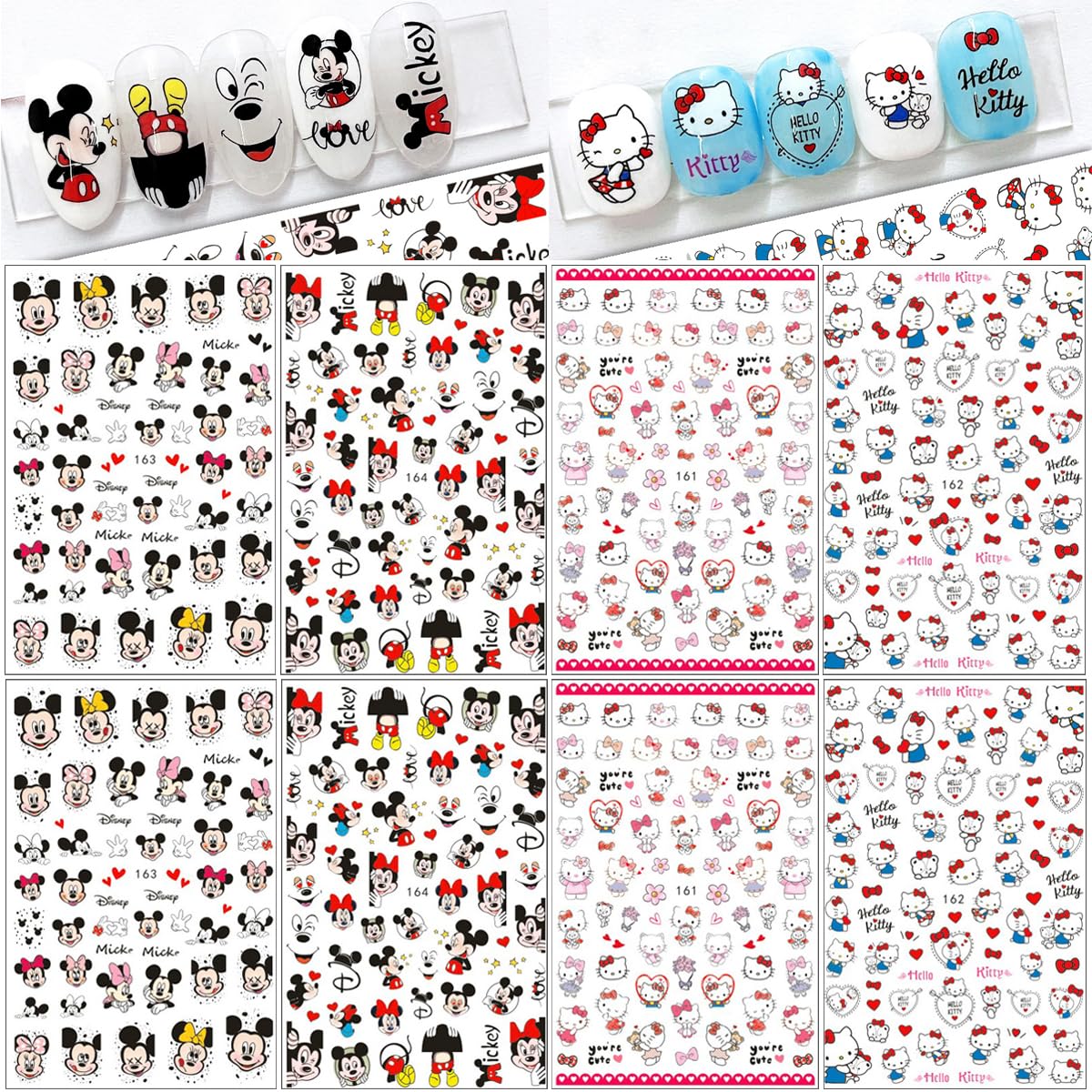 8 Pcs Cute Cartoon 3D Self-Adhesive Nail Art Stickers Decals for Women & Girls - DIY Nail Design Decoration Accessories | Perfect for Parties, Weddings, and Daily Nail Art