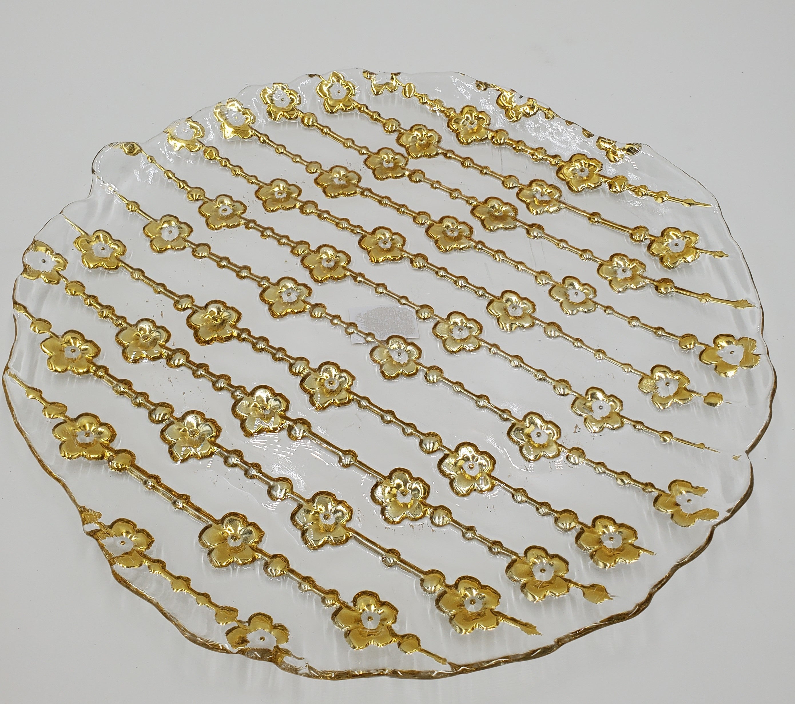 12.5 Inch Gold Flower Glass Plate - Elegant Serving Tray for Parties, Weddings & Home Decor