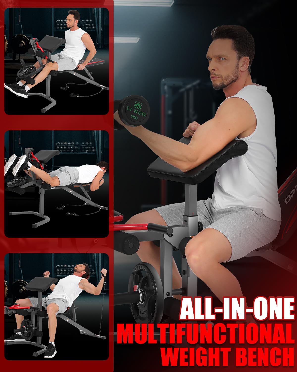 Heavy-Duty Adjustable Weight Bench with Leg Extension & Curl - Multi-Function Home Gym Equipment for Full Body Strength Training - Perfect for Home Workouts, Bodybuilding & Fitness Training