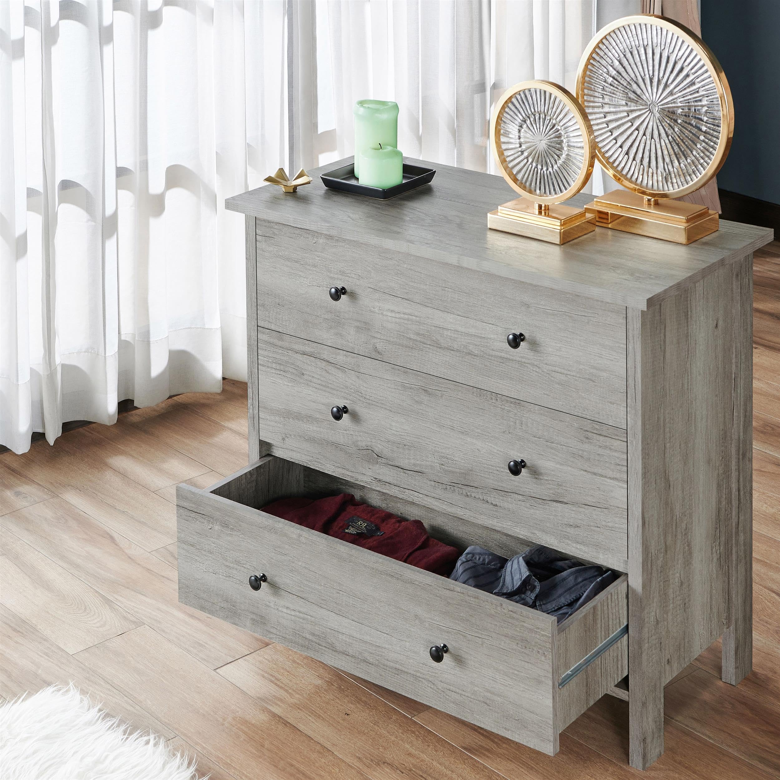 Furniture of America Zillett Transitional 3-Drawer Wood Dresser in Gray Oak - Perfect for Bedroom Storage & Modern Home Decor