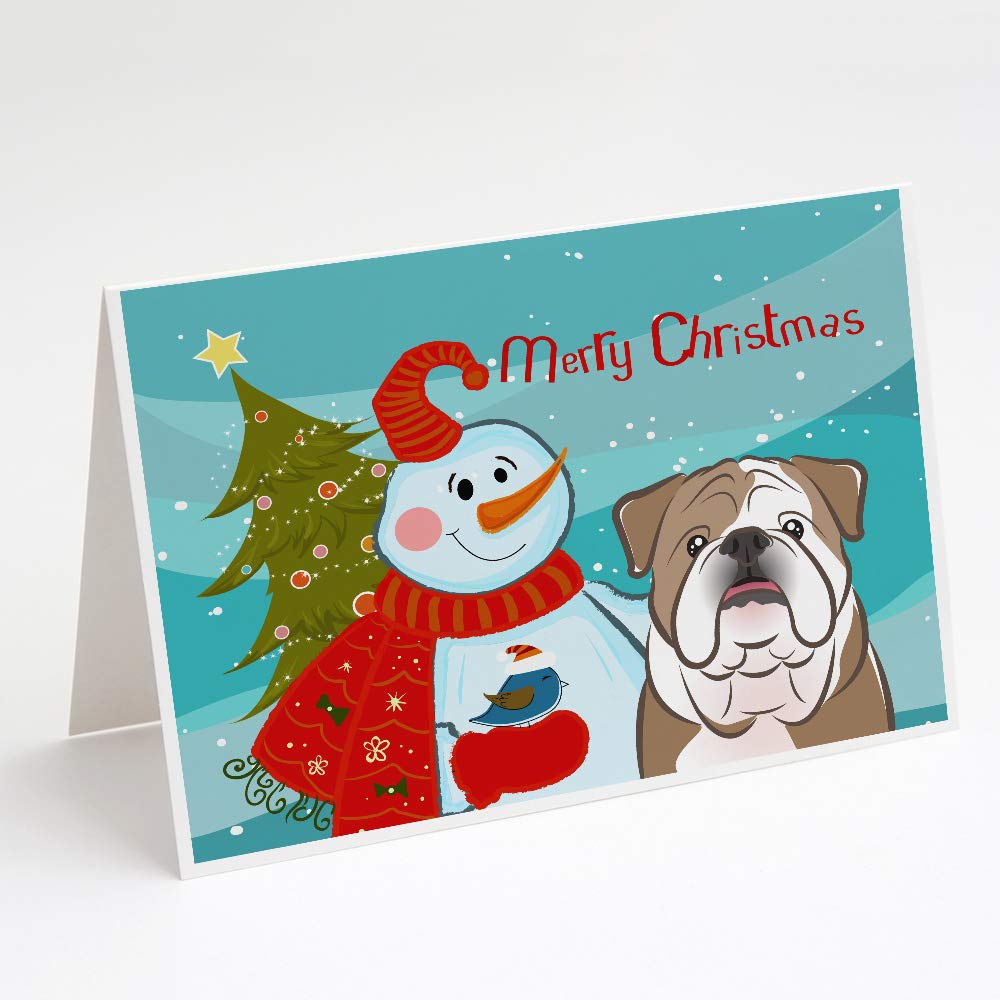 Snowman with English Bulldog Blank Greeting Cards - Pack of 8 A7 Size (5x7) Note Cards with Envelopes | Whimsical Holiday & Christmas Cards for Pet Lovers | Perfect for Seasonal Greetings, Thank You Notes & Gift Cards