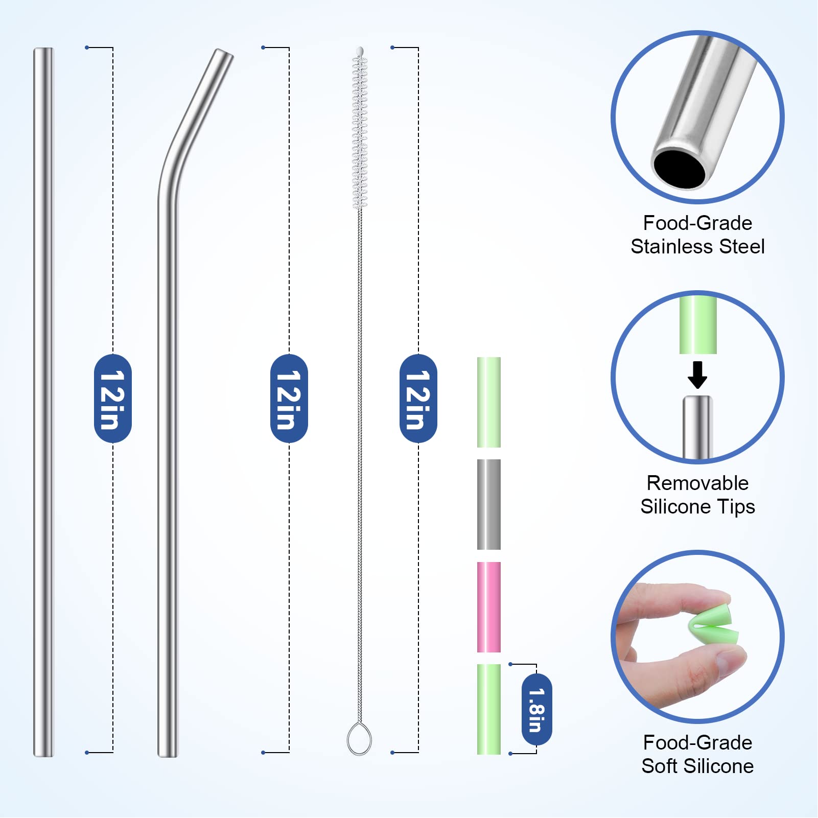 Stanley Cup Straws 6-Pack - Reusable Stainless Steel with Silicone Tips & Brush - Fits 40oz Tumblers for Outdoor & Office Use