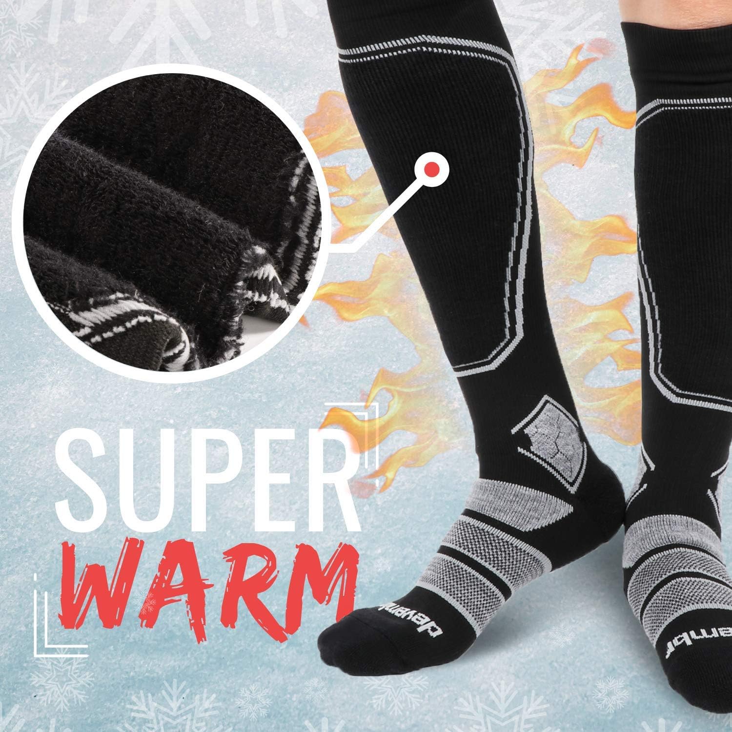 Premium Merino Wool Ski Socks for Men & Women - Thermal Winter Snowboard Socks with Moisture Wicking & Cushioning - Ideal for Skiing, Snowboarding & Cold Weather Outdoor Activities