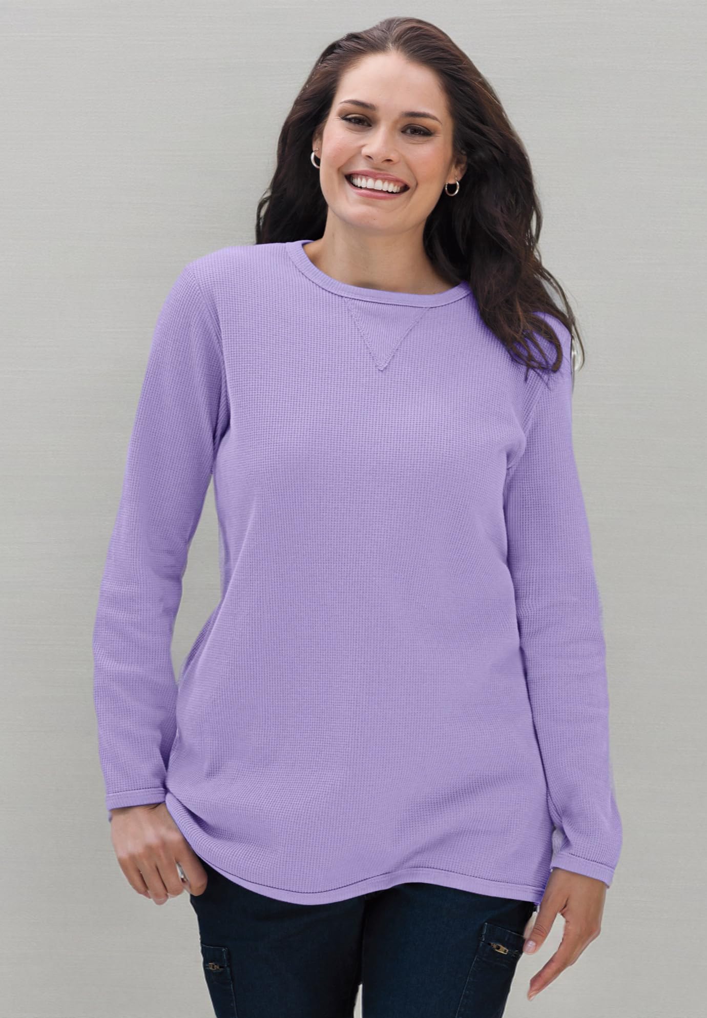 Woman Within Women's Plus Size Waffle Thermal Sweatshirt - Cozy Fleece-Lined Pullover for Cold Weather, Lounge & Outdoor Activities