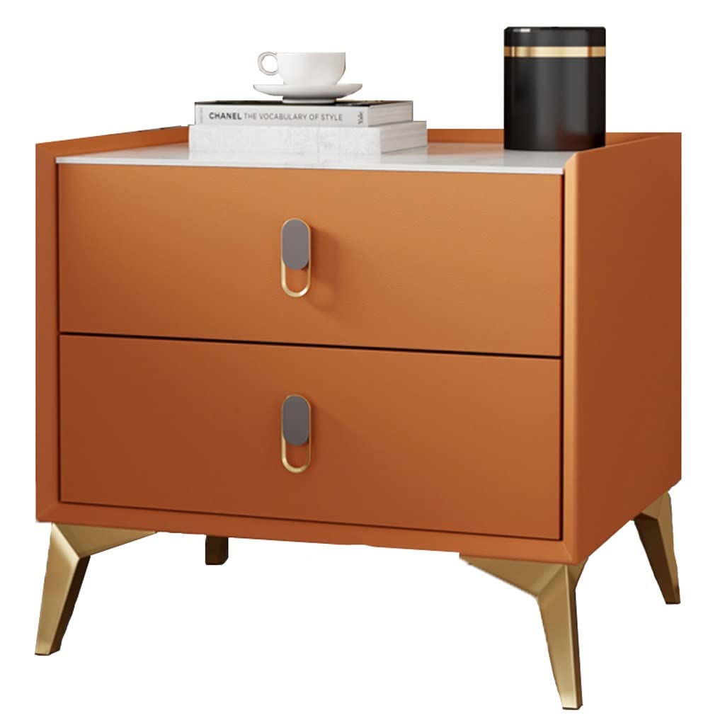 Solid Wood Nightstand with Leather Drawer - 50cm Bedside Cabinet, Free Installation - Perfect for Bedroom, Living Room & Office (Color: B)