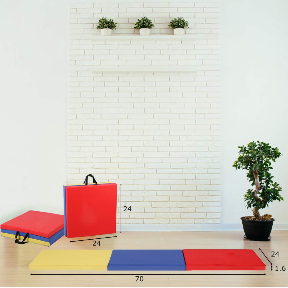 Foldable PU Leather Tumbling Mat for Gymnastics, Yoga & Pilates - Thick Exercise Mat with Carrying Handles for Home Workout, Outdoor Training & Gym Use